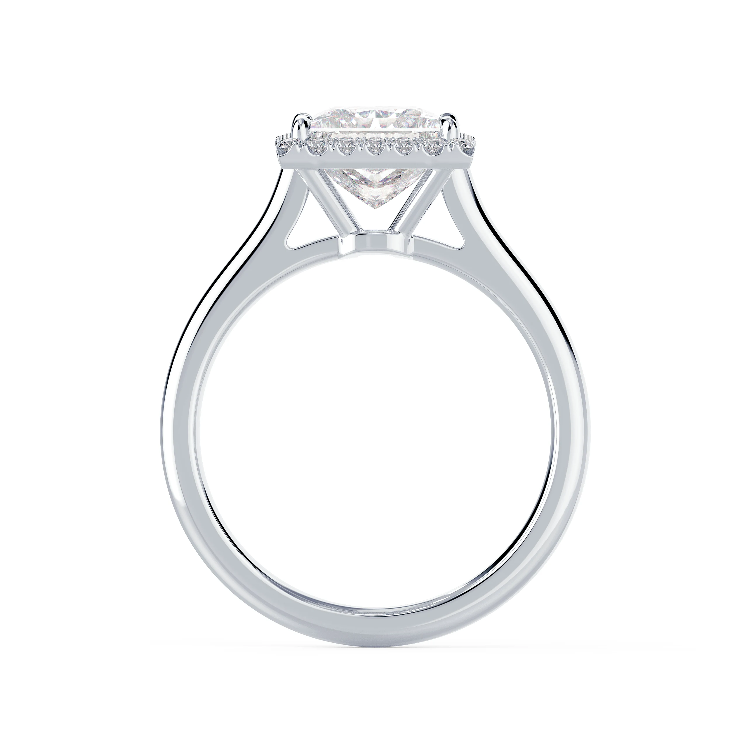 White Gold Princess Single Halo Diamond Engagement Ring featuring Lab Diamonds (Profile View)