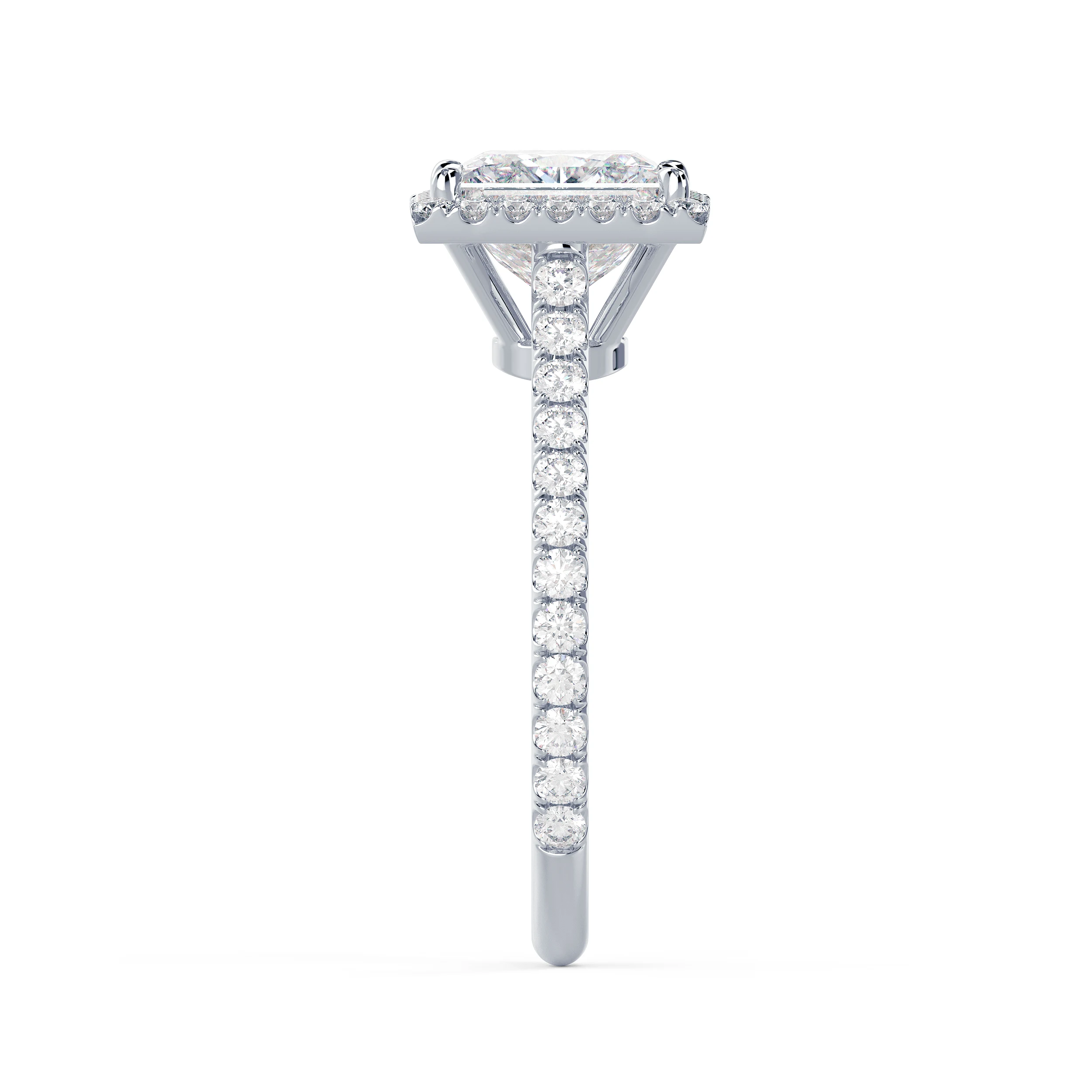 White Gold Princess Halo Pavé Setting featuring Hand Selected Diamonds (Side View)