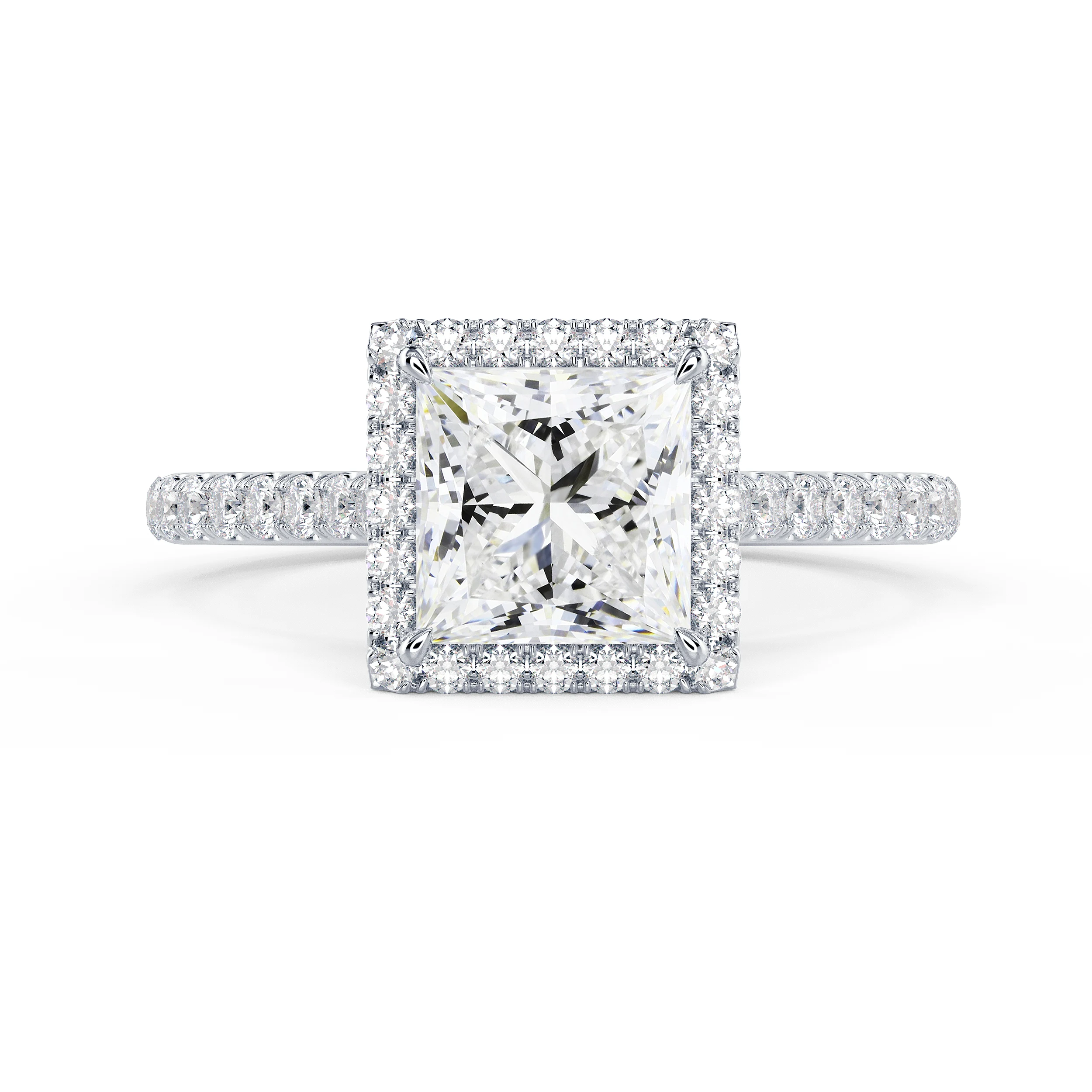 Lab Diamonds set in White Gold Princess Halo Pavé Diamond Engagement Ring (Main View)