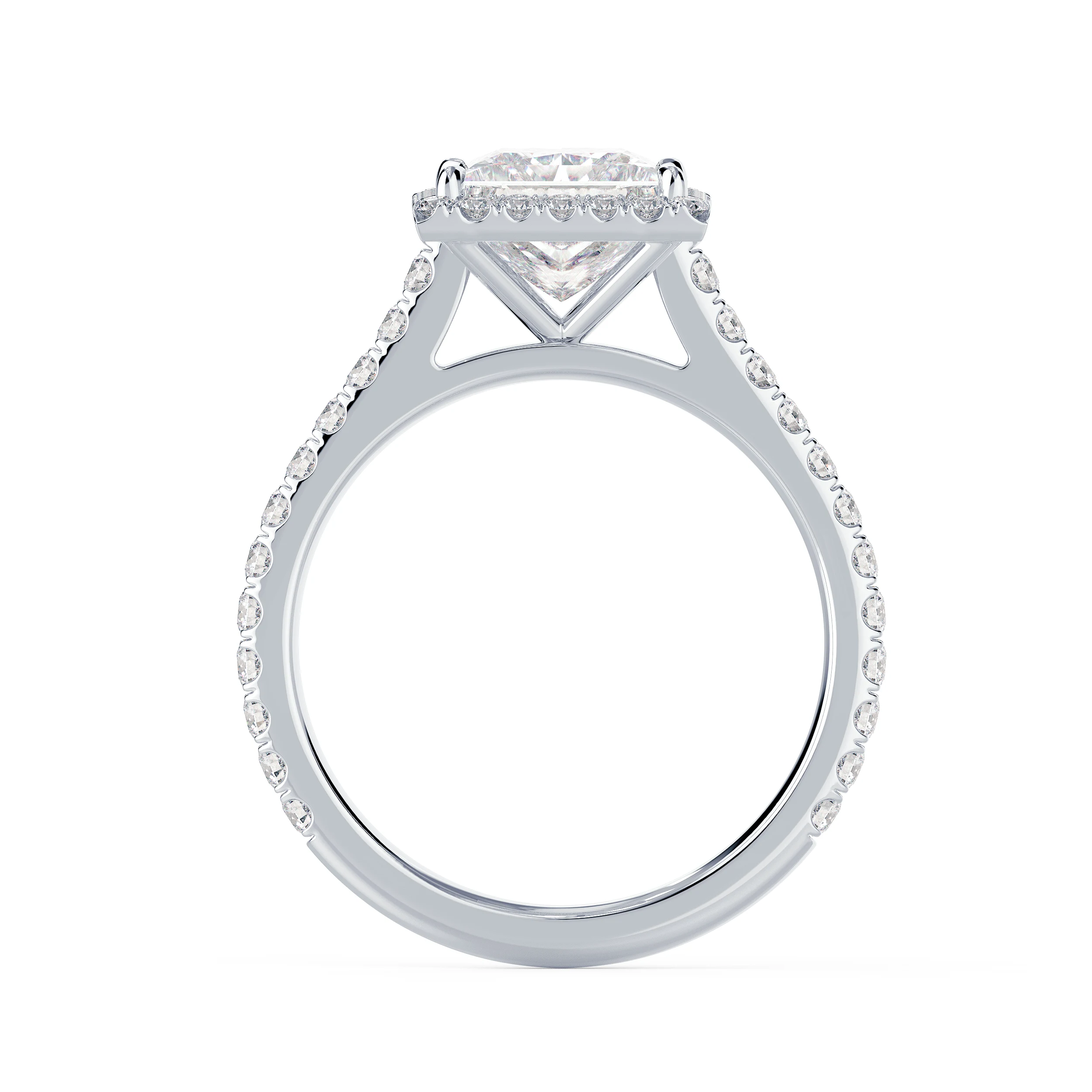 Lab Diamonds set in White Gold Princess Halo Pavé Setting (Profile View)