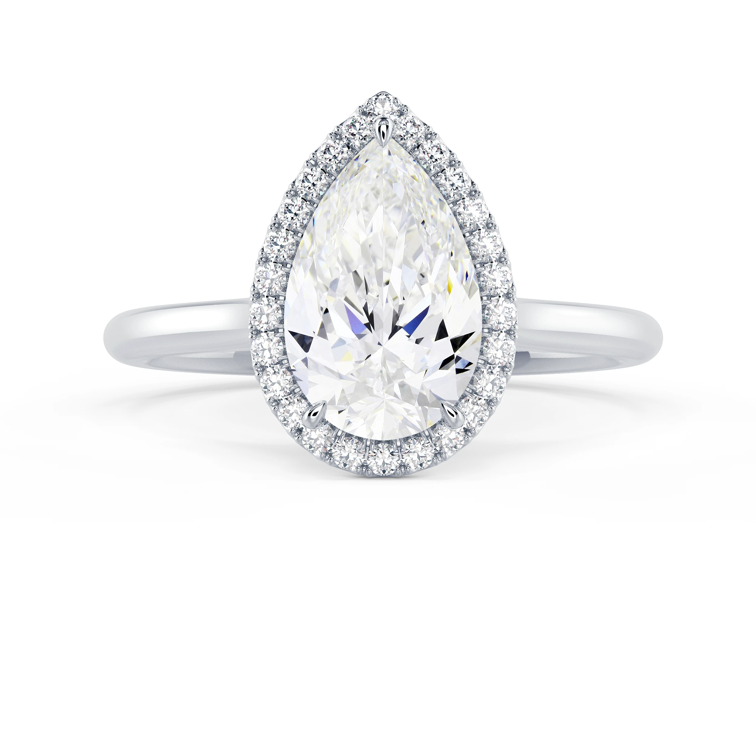 Exceptional Quality Lab Diamonds Pear Single Halo Setting in White Gold (Main View)