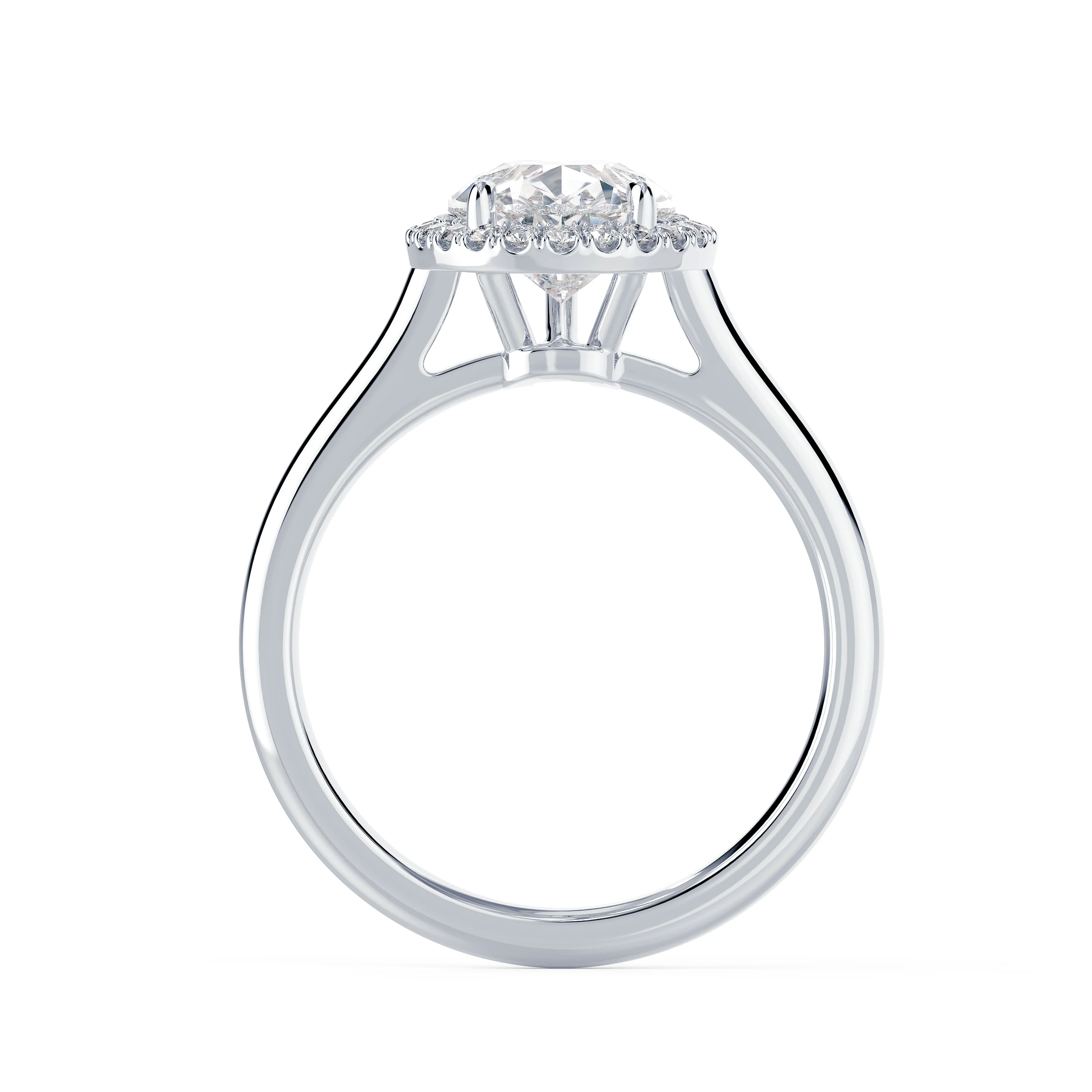 White Gold Pear Single Halo Diamond Engagement Ring featuring Lab Diamonds (Profile View)