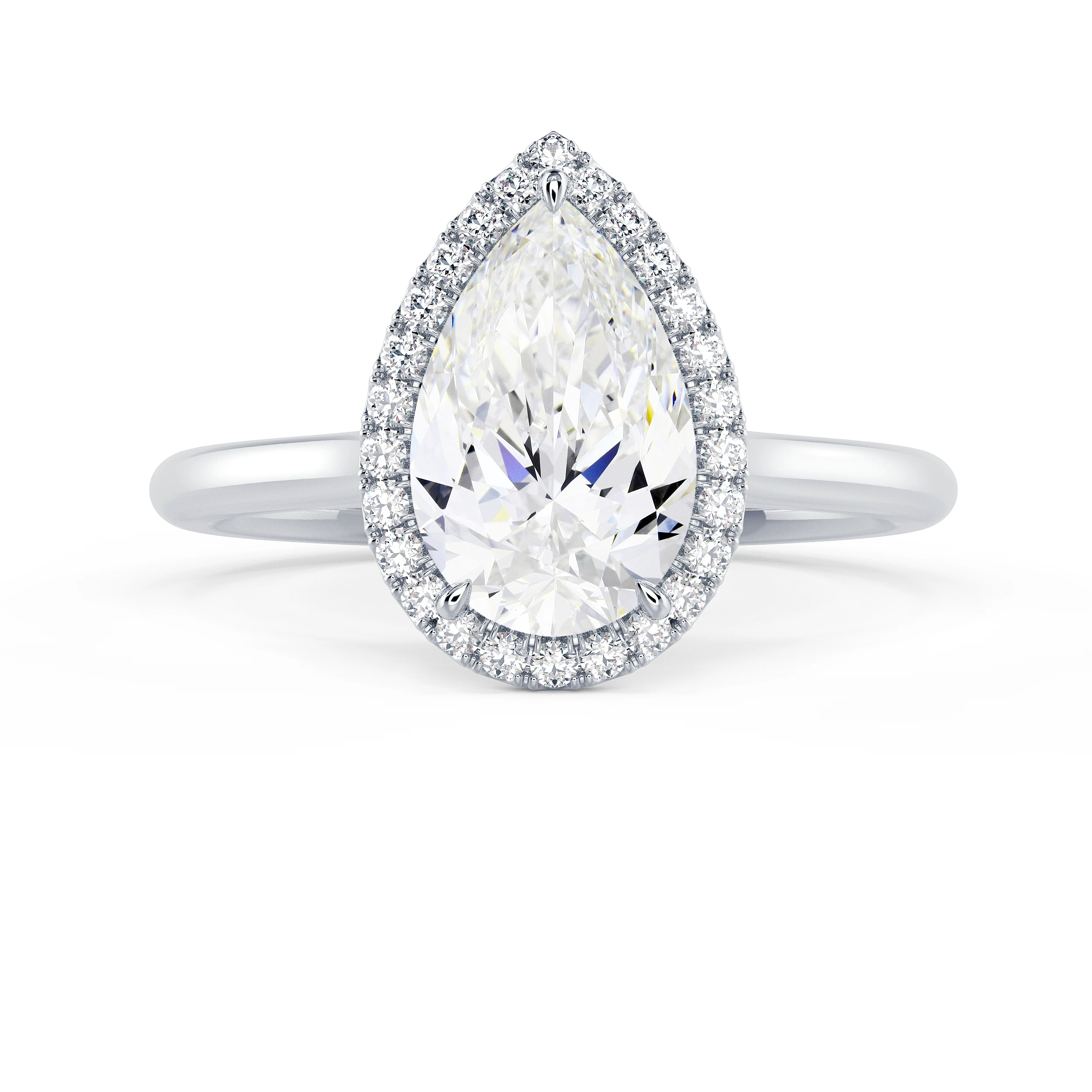 Hand Selected Lab Diamonds Pear Single Halo Diamond Engagement Ring in White Gold (Main View)