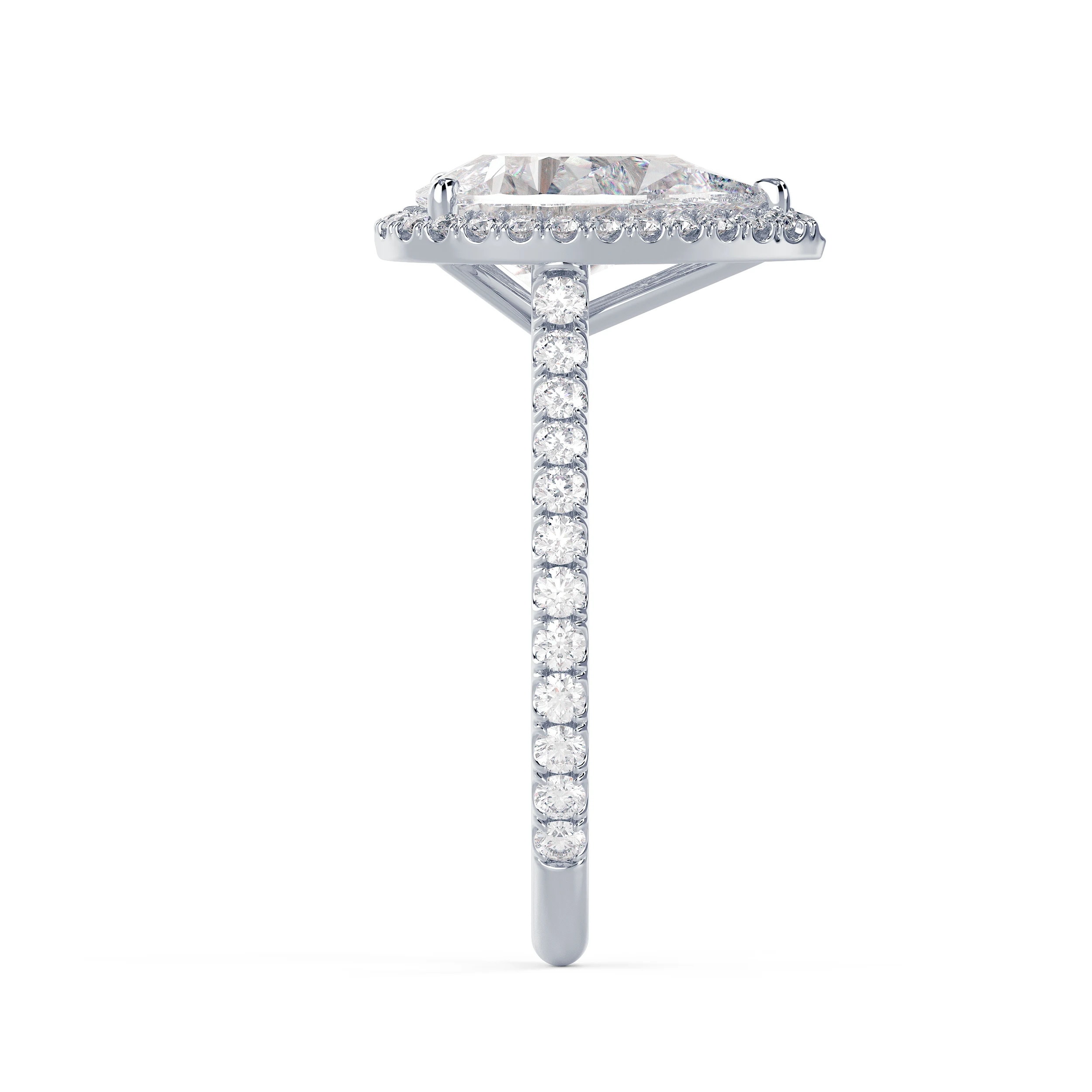 Lab Diamonds Pear Halo Pavé Setting in White Gold (Side View)