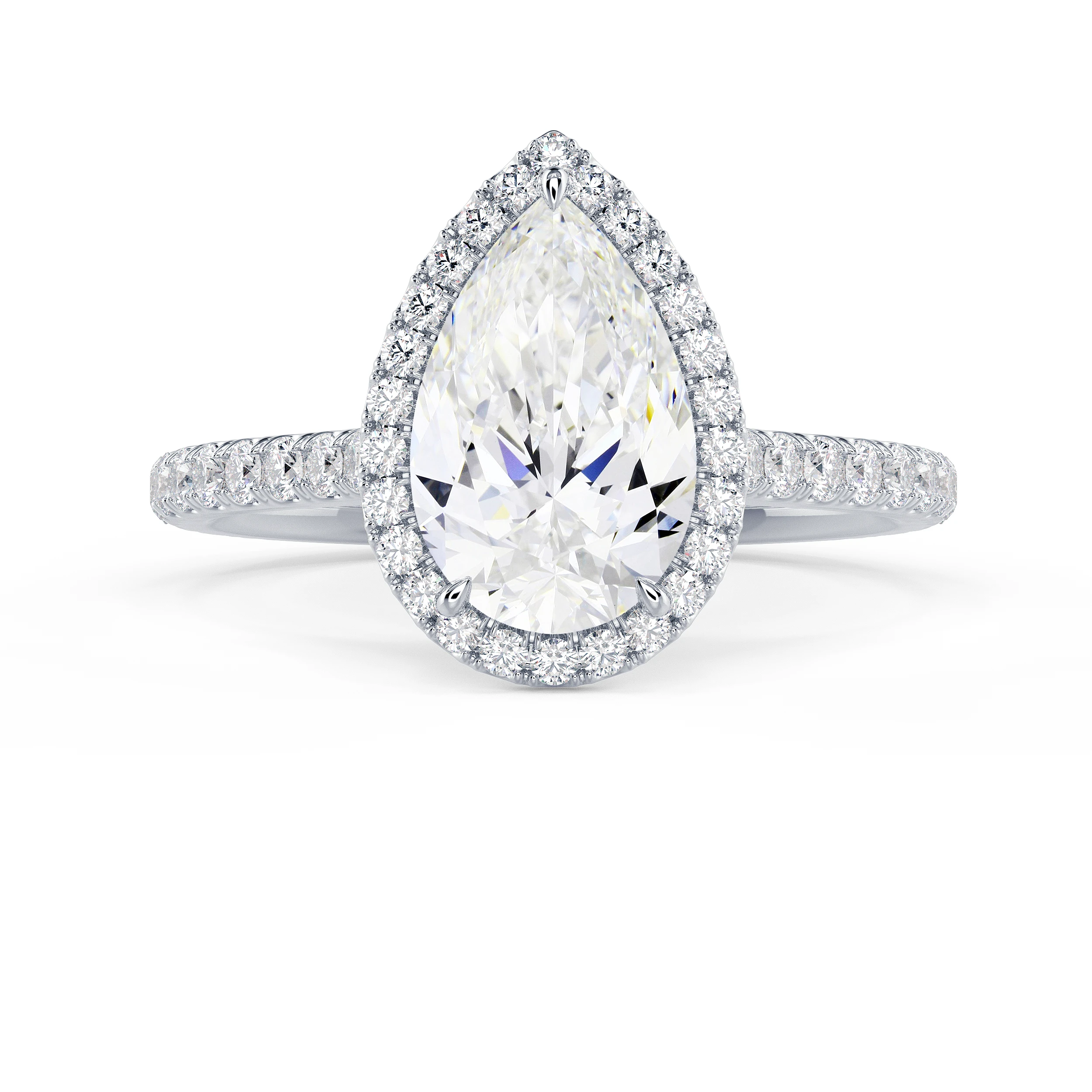 Diamonds set in White Gold Pear Halo Pavé Diamond Engagement Ring (Main View)