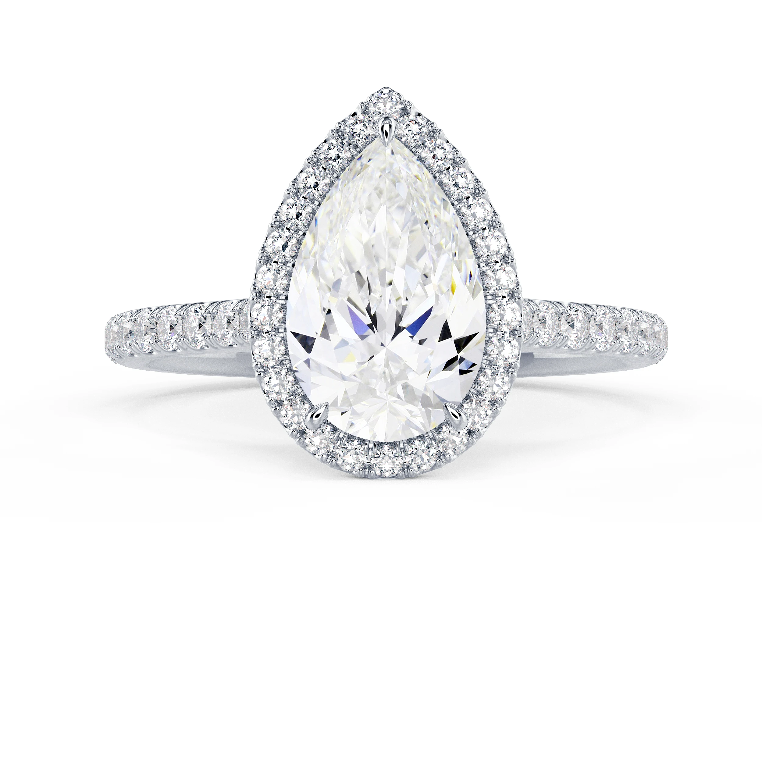 White Gold Pear Halo Pavé Diamond Engagement Ring featuring Diamonds (Main View)