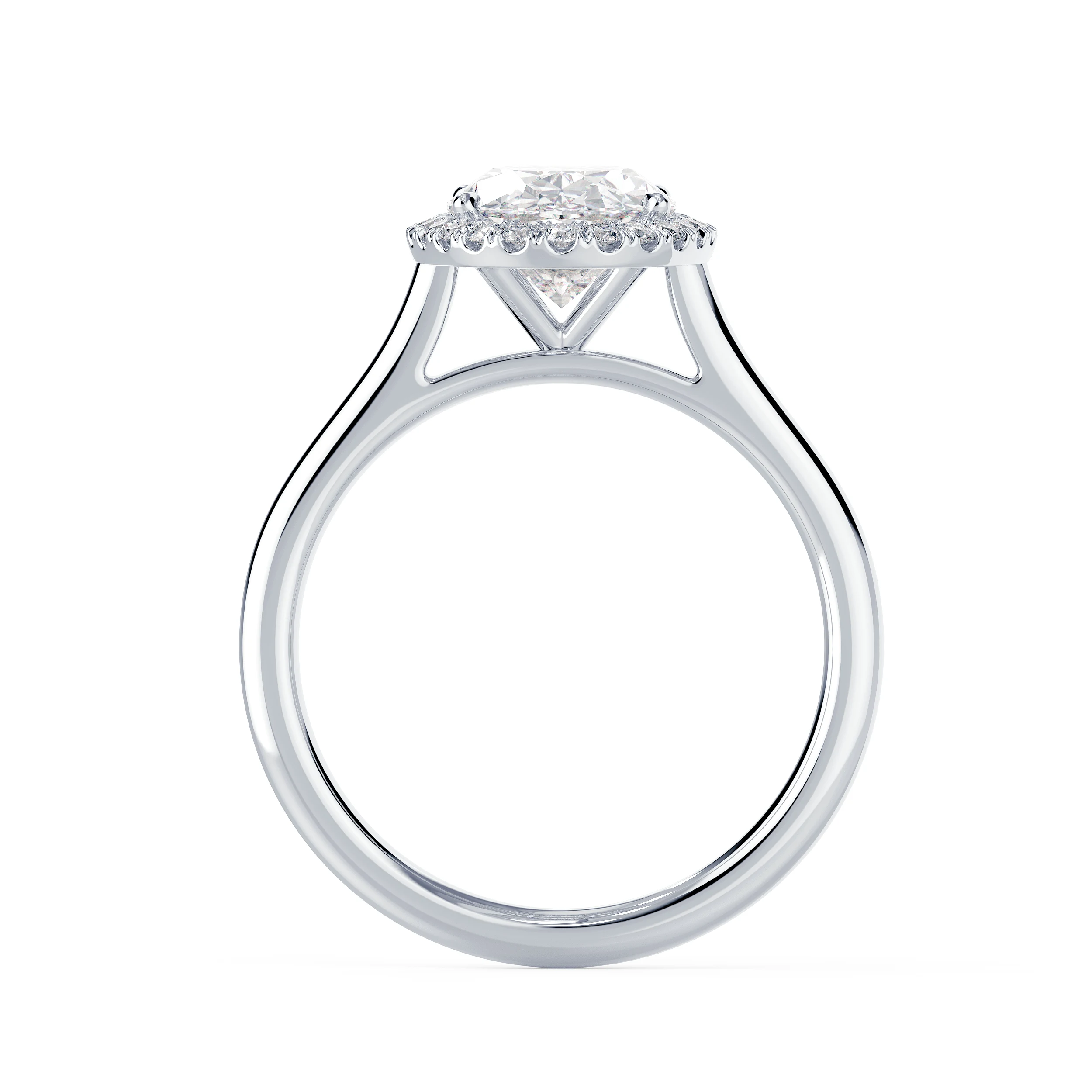 Hand Selected Diamonds Oval Single Halo Diamond Engagement Ring in White Gold (Profile View)