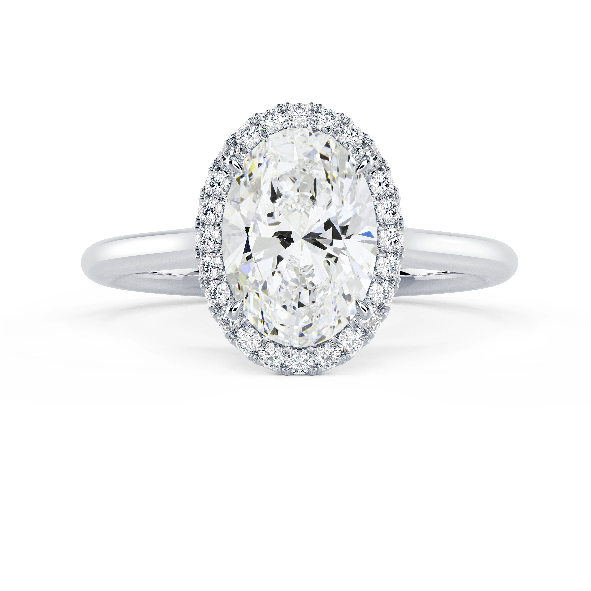 2.0 ct Lab-Created Diamond Oval Single Halo Engagement Ring in 18k White Gold - Product AD-416