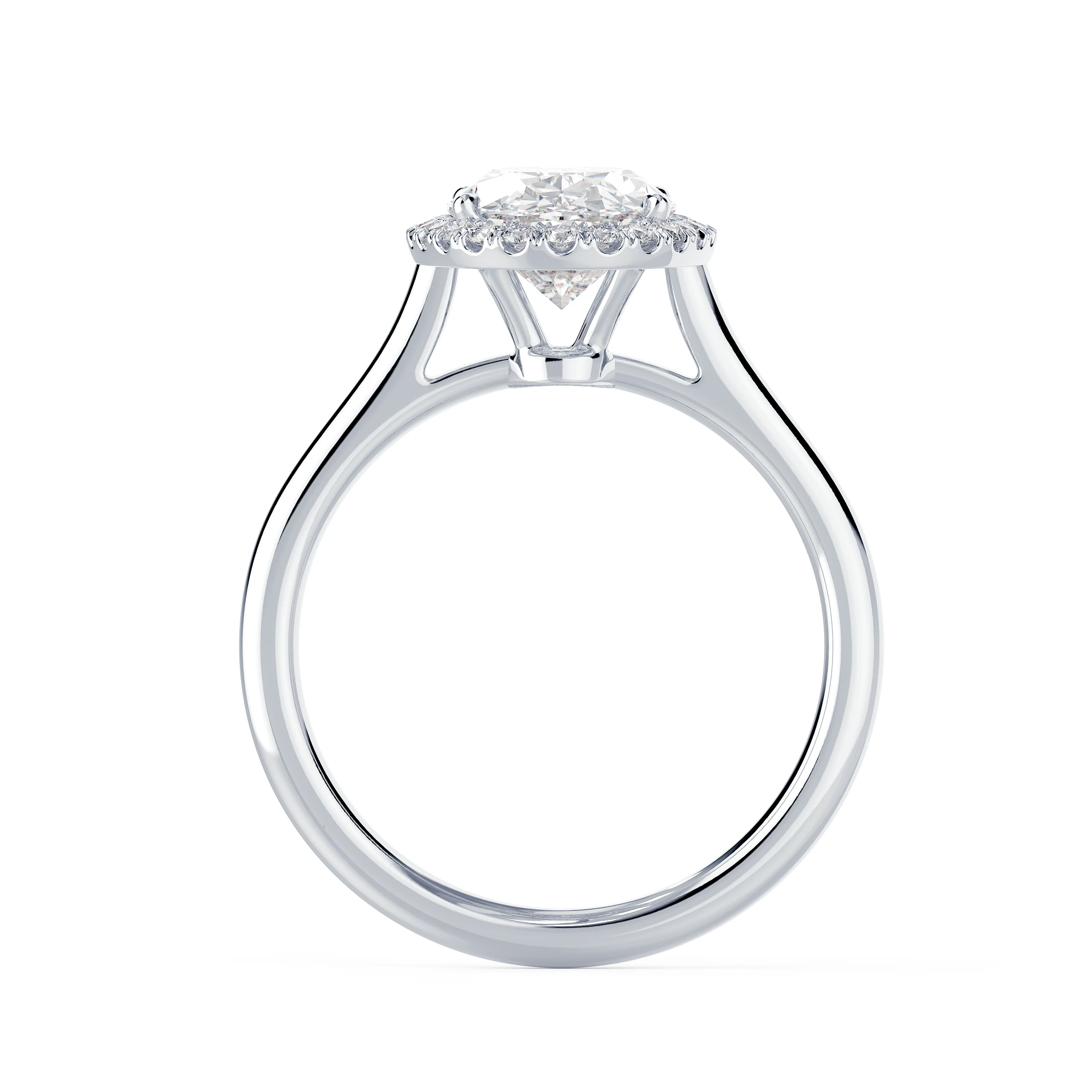 Exceptional Quality Lab Grown Diamonds set in White Gold Oval Single Halo Diamond Engagement Ring (Profile View)
