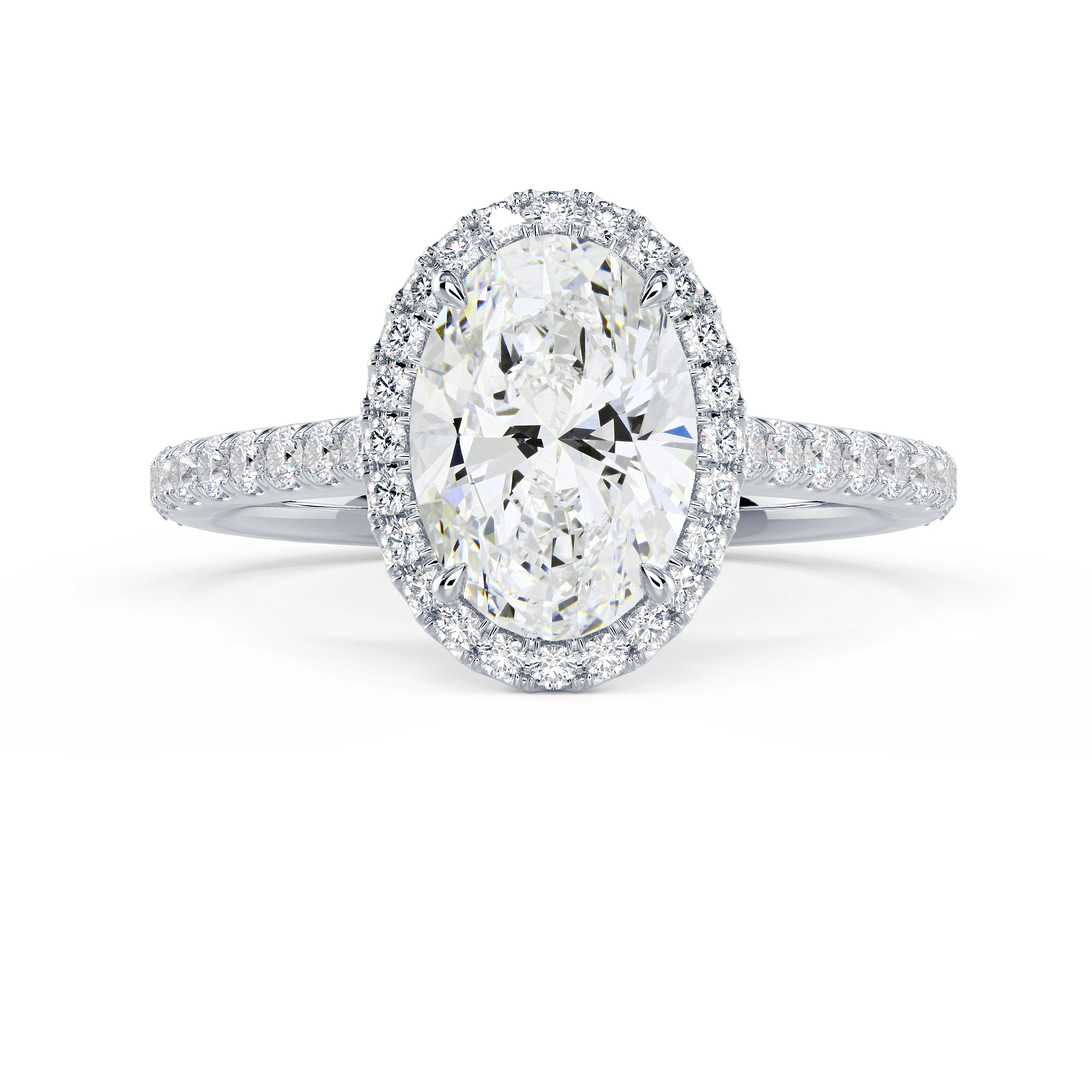 White Gold Oval Halo Pavé Diamond Engagement Ring featuring Lab Diamonds (Main View)