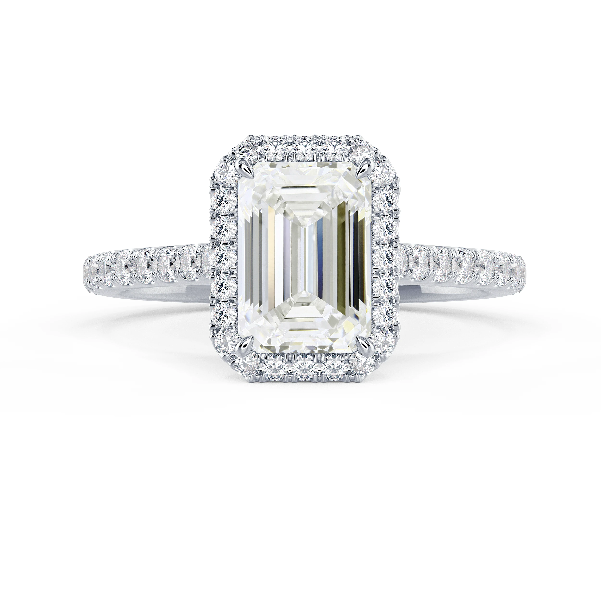 Diamonds set in White Gold Emerald Halo Pavé Diamond Engagement Ring (Main View)