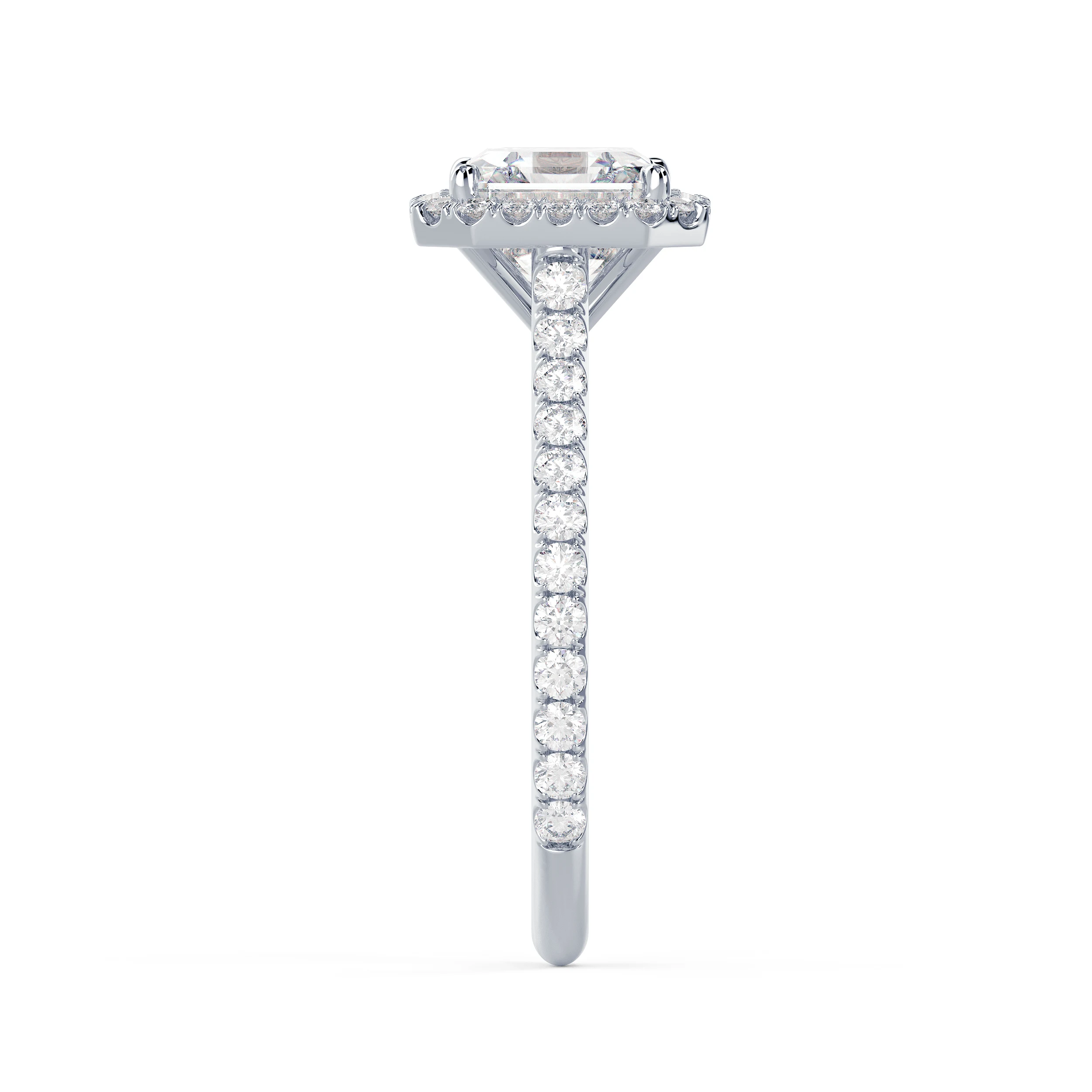 Lab Diamonds set in White Gold Asscher Halo Pavé Diamond Engagement Ring (Side View)