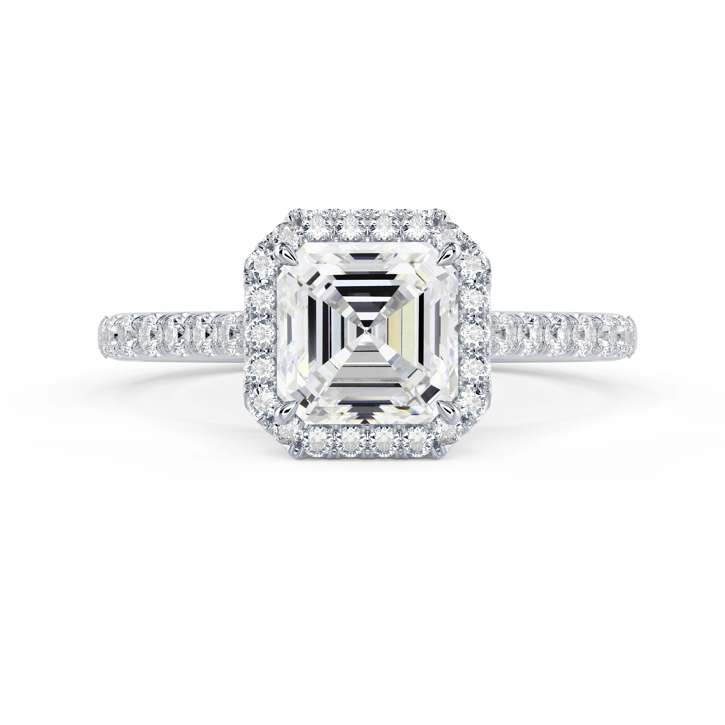Lab Created Diamonds set in White Gold Asscher Halo Pavé Setting (Main View)