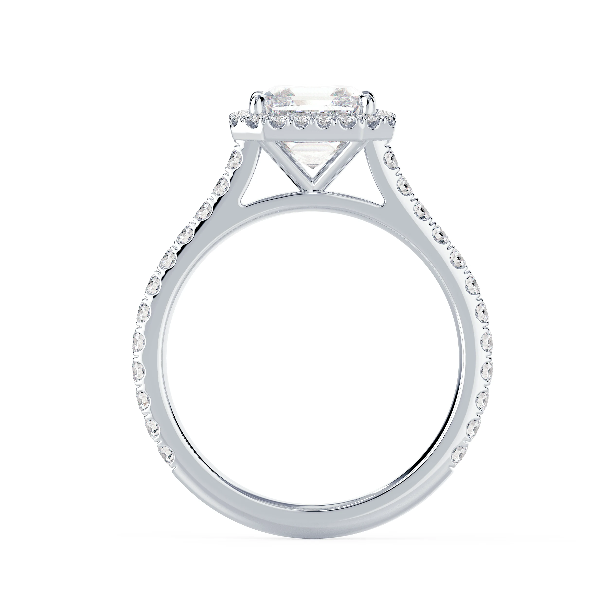 Diamonds Asscher Halo Pavé Diamond Engagement Ring in White Gold (Profile View)