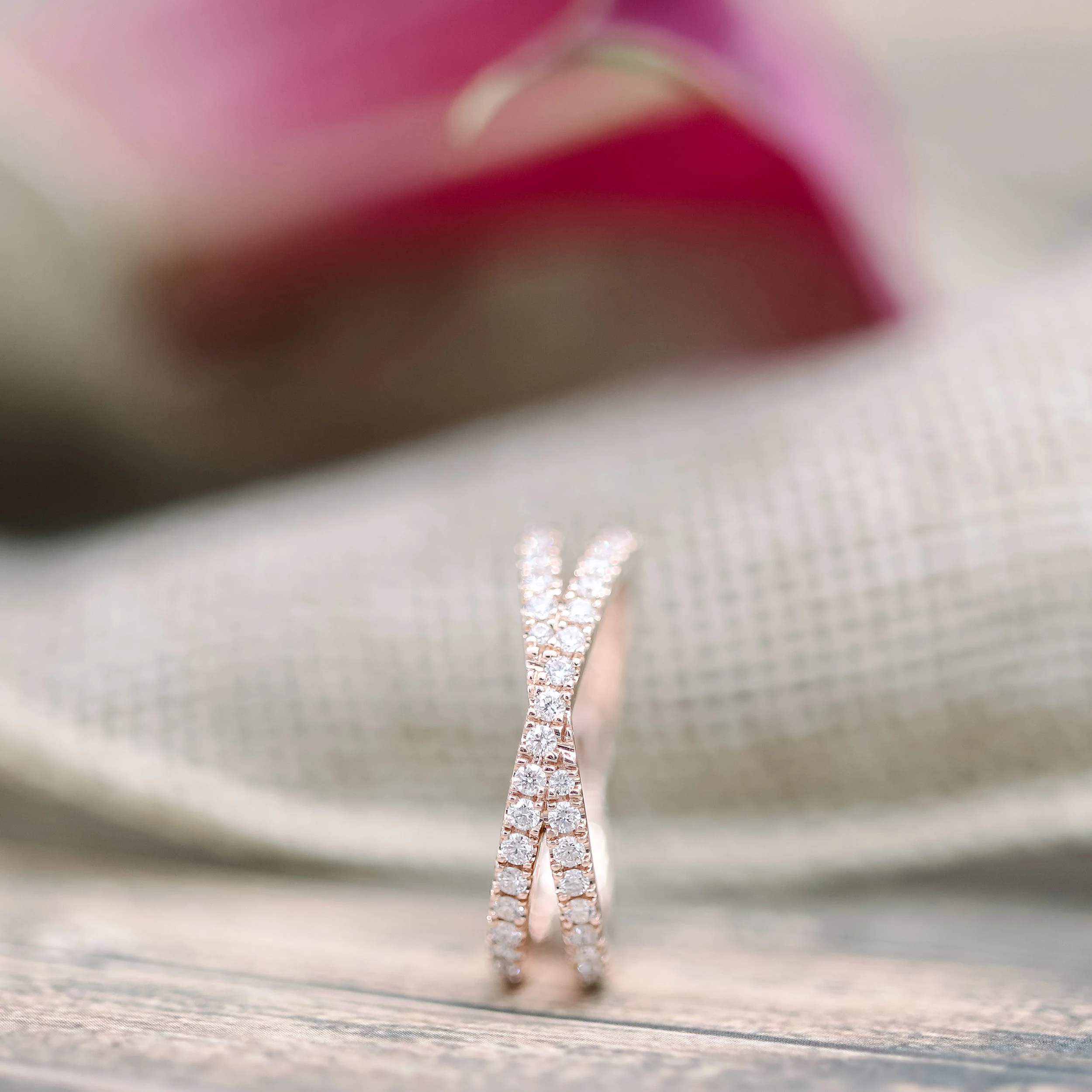 0.35 Carat Round Lab Grown Diamonds X Wedding Band in Rose Gold (Side View)