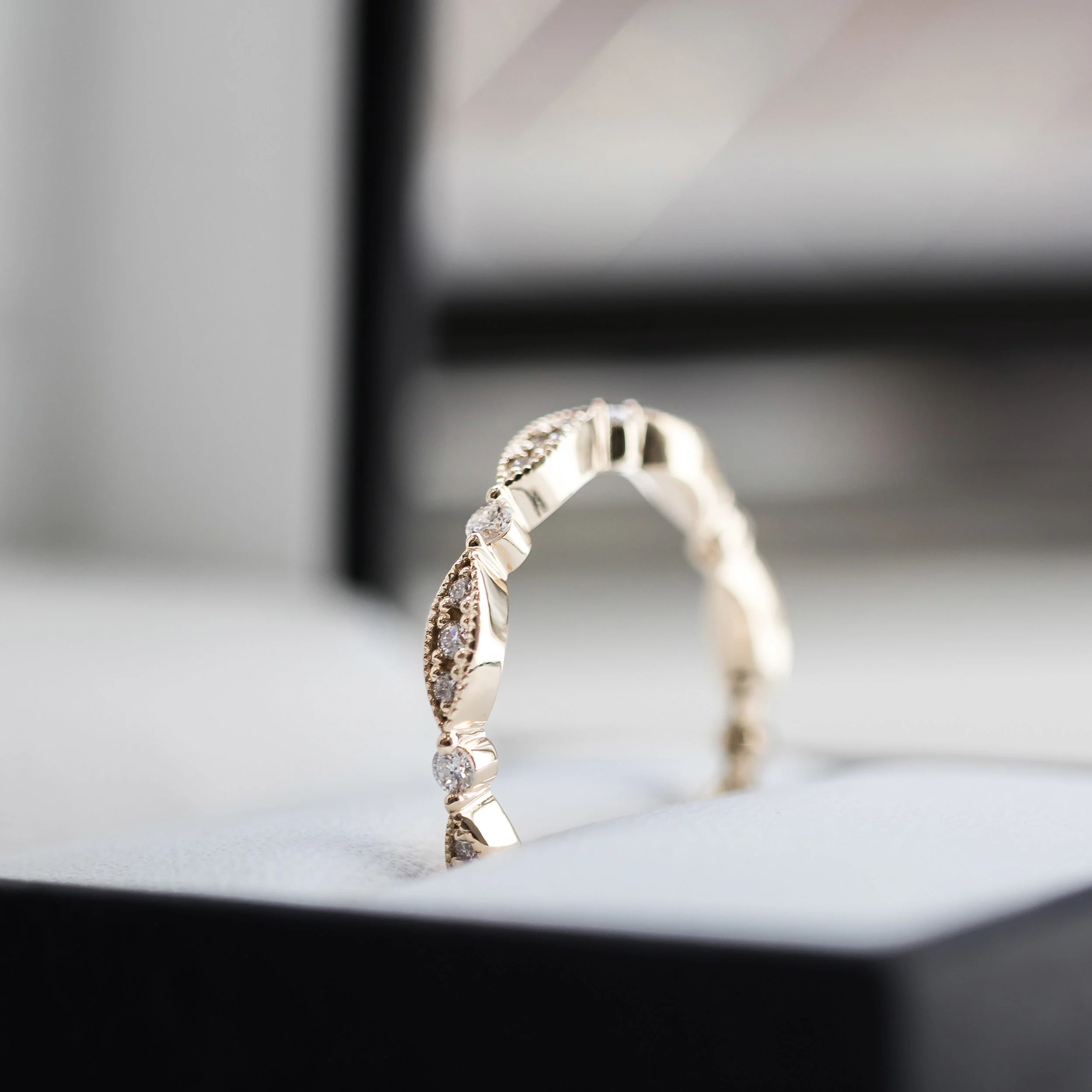 Yellow Gold Leaf Eternity Band featuring 0.35 ct Round Brilliant Diamonds (Side View)