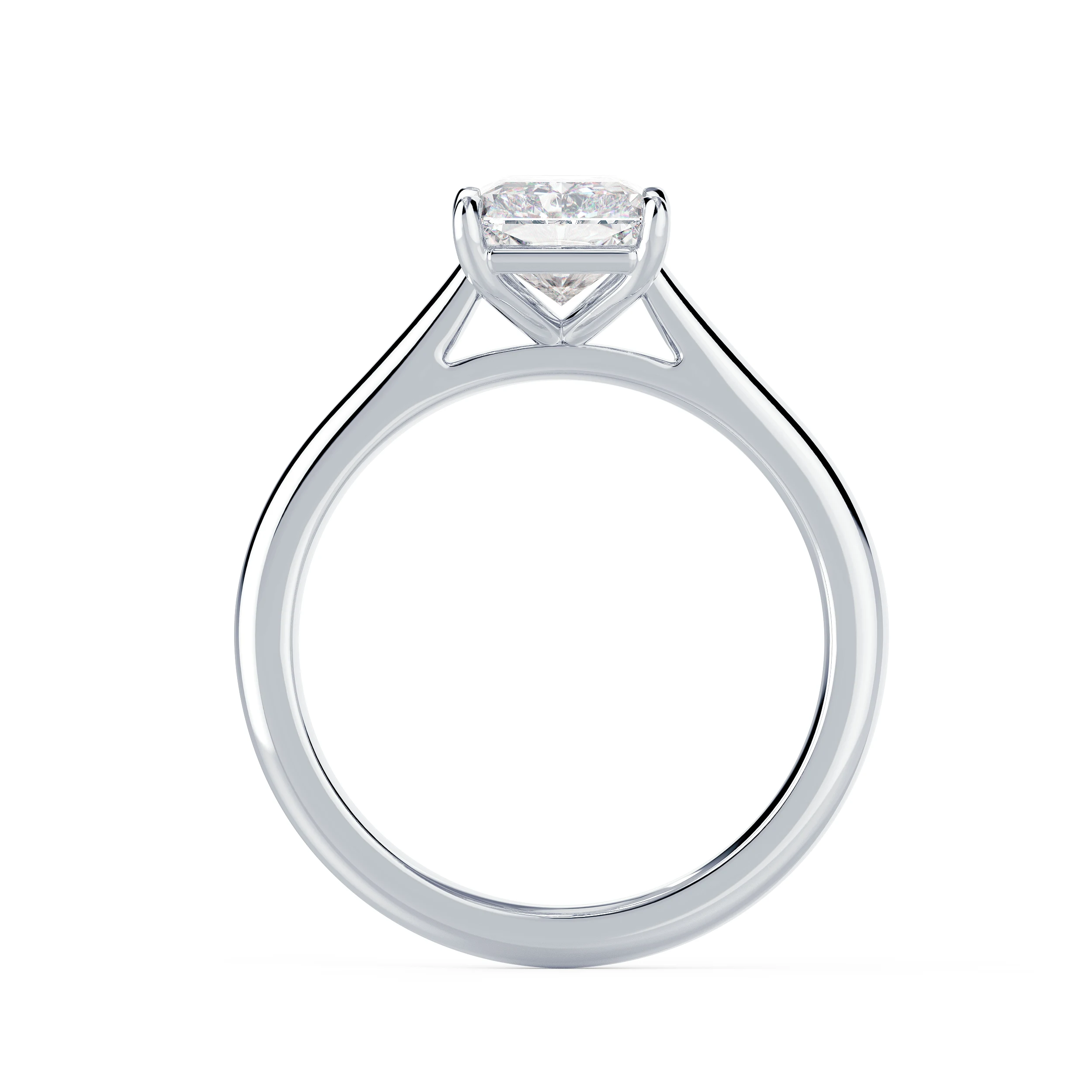 Lab Diamonds set in White Gold Radiant Cathedral Solitaire Diamond Engagement Ring (Profile View)