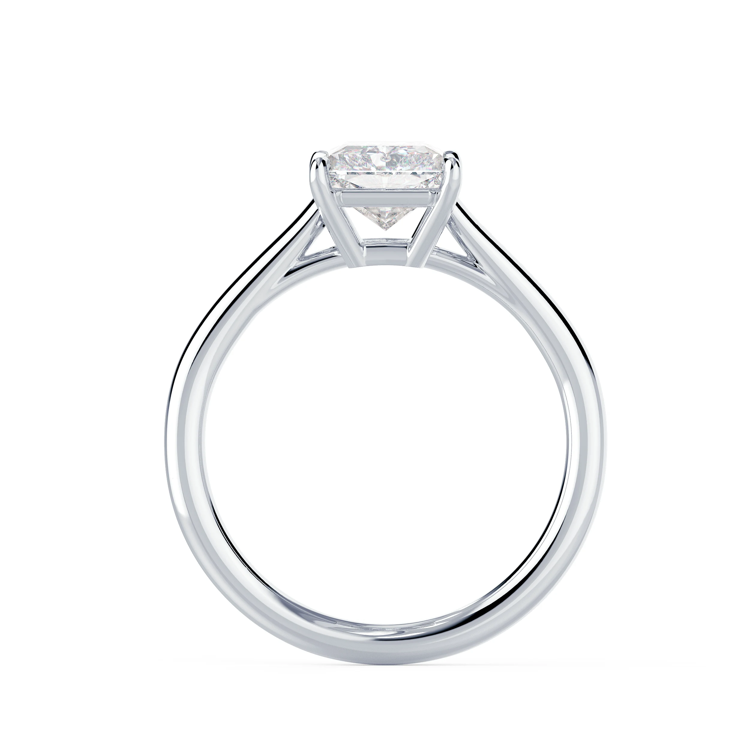 Hand Selected Man Made Diamonds Radiant Cathedral Solitaire in White Gold (Profile View)