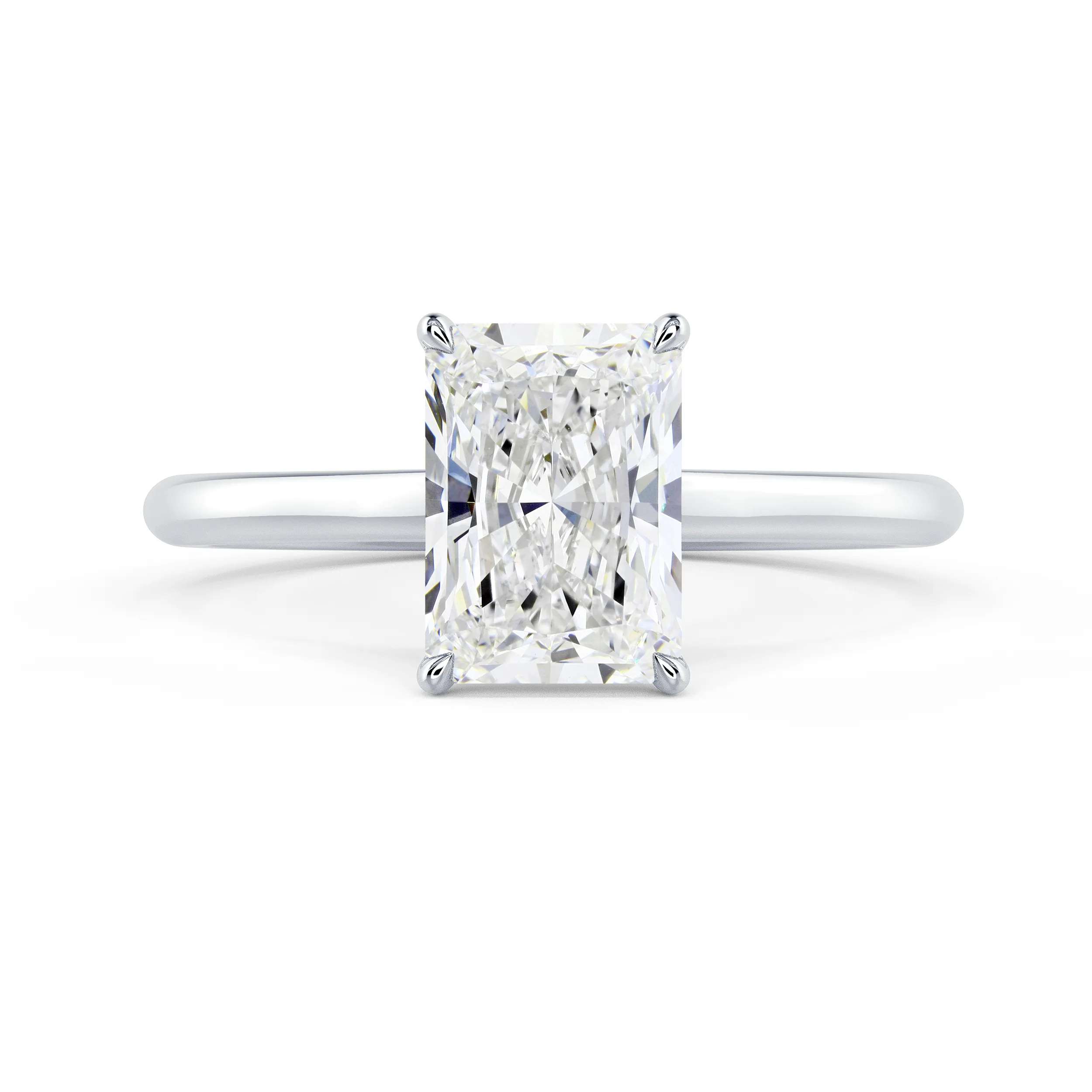 Exceptional Quality Lab Diamonds Radiant Cathedral Solitaire Diamond Engagement Ring in White Gold (Main View)
