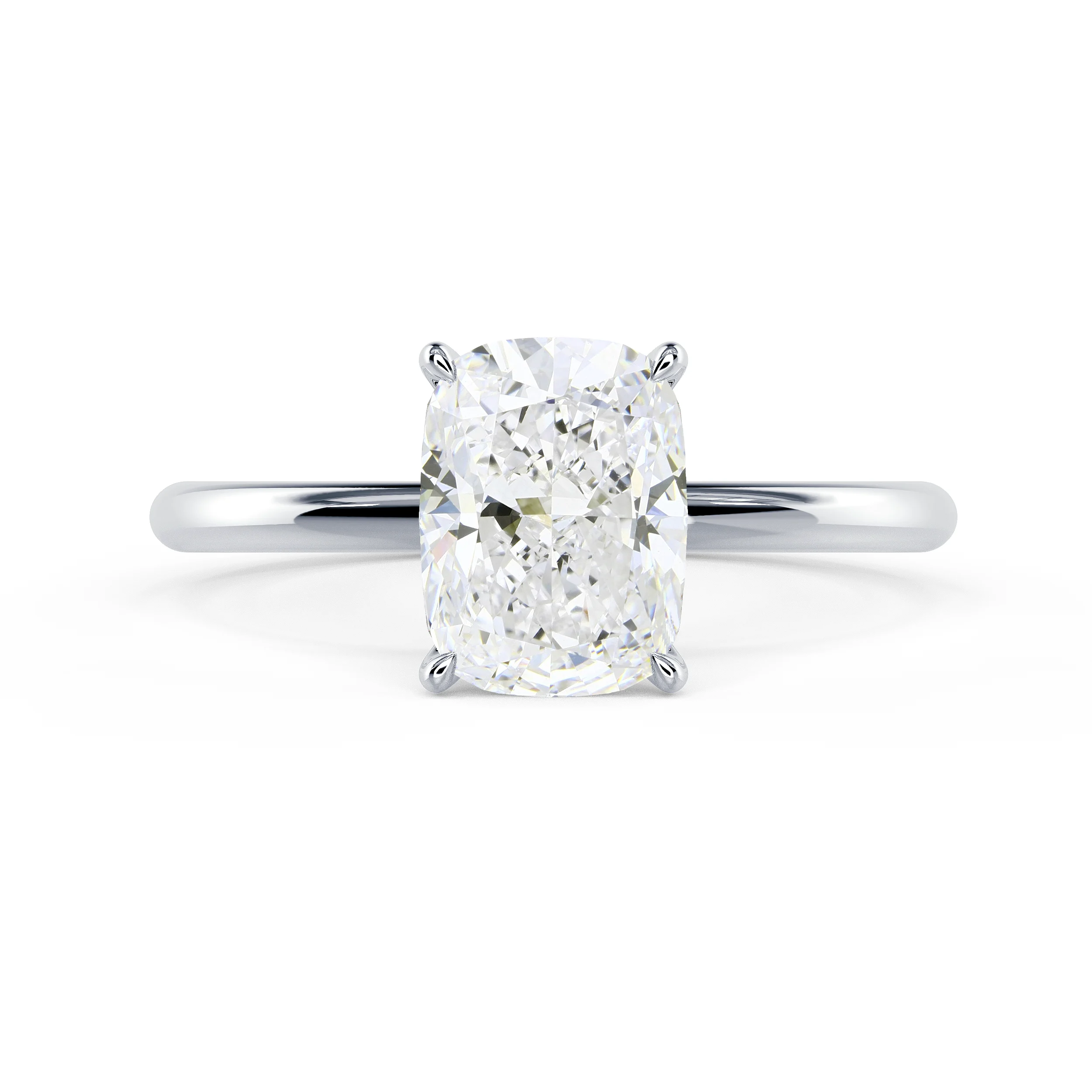 White Gold Cushion Petite Four Prong Solitaire Diamond Engagement Ring featuring Diamonds (Main View)