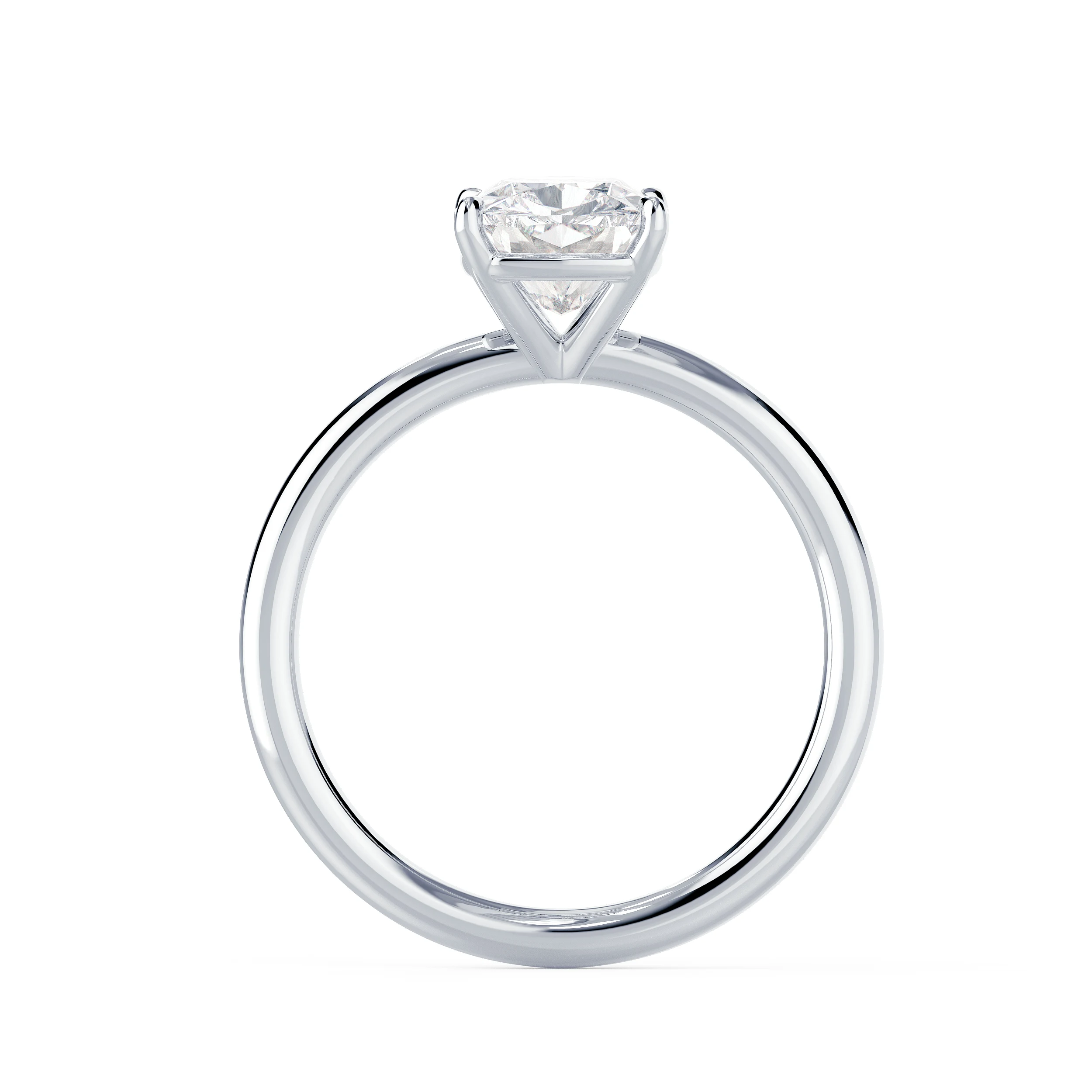 White Gold Cushion Petite Four Prong Solitaire featuring Lab Diamonds (Profile View)