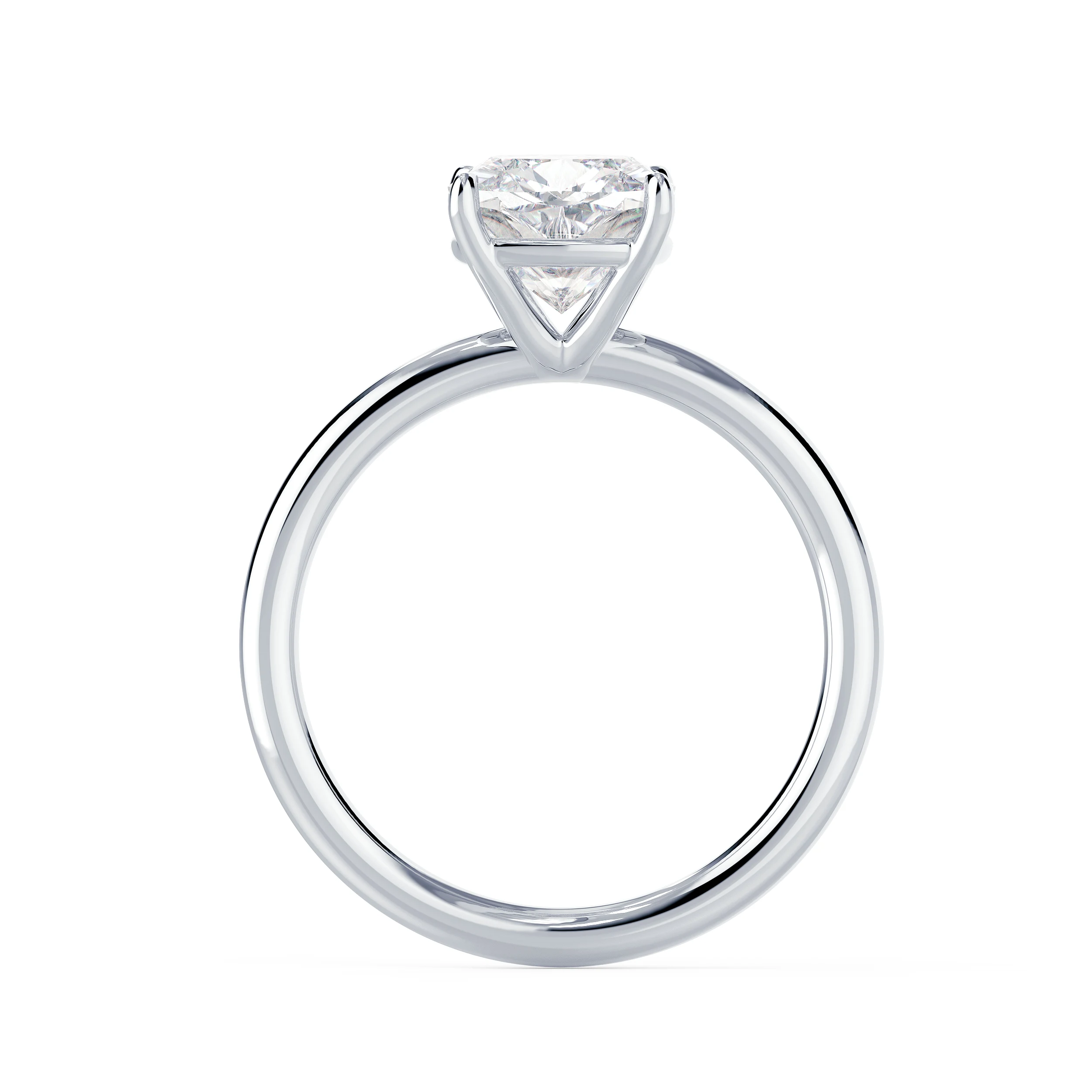 High Quality Lab Diamonds Cushion Petite Four Prong Solitaire Diamond Engagement Ring in White Gold (Profile View)