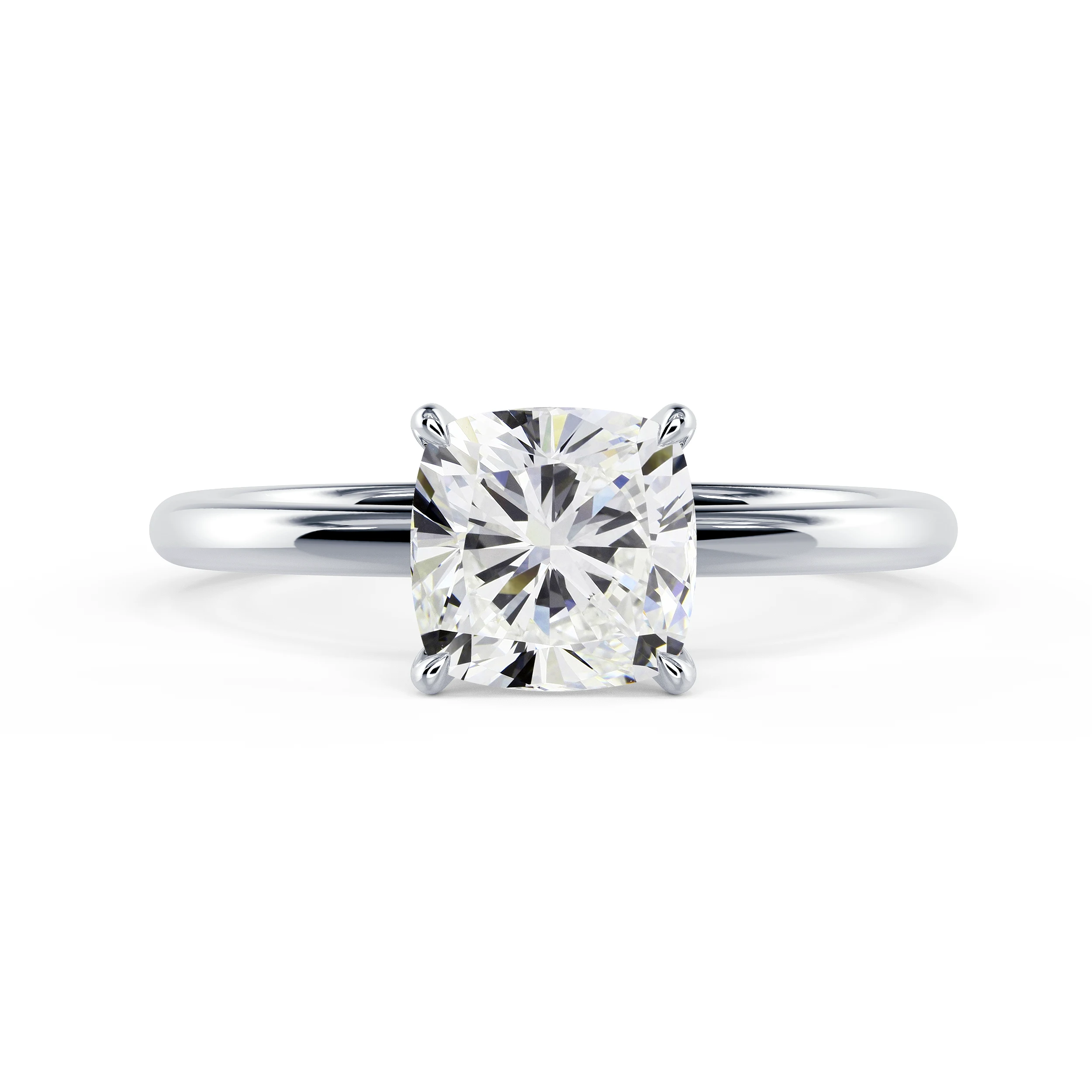 High Quality Lab Grown Diamonds set in White Gold Cushion Classic Four Prong Solitaire Diamond Engagement Ring (Main View)