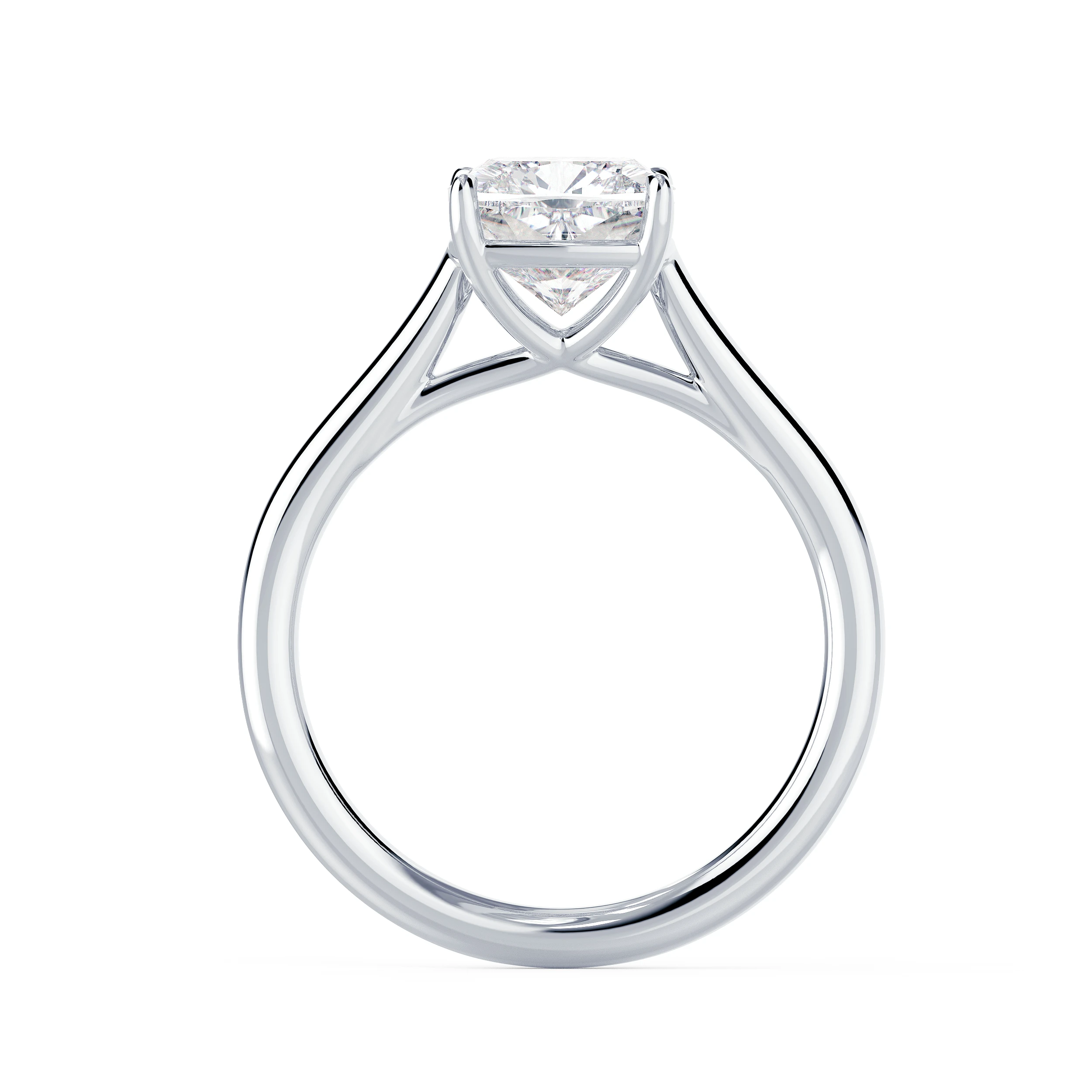 Man Made Diamonds set in White Gold Cushion Trellis Solitaire Diamond Engagement Ring (Profile View)