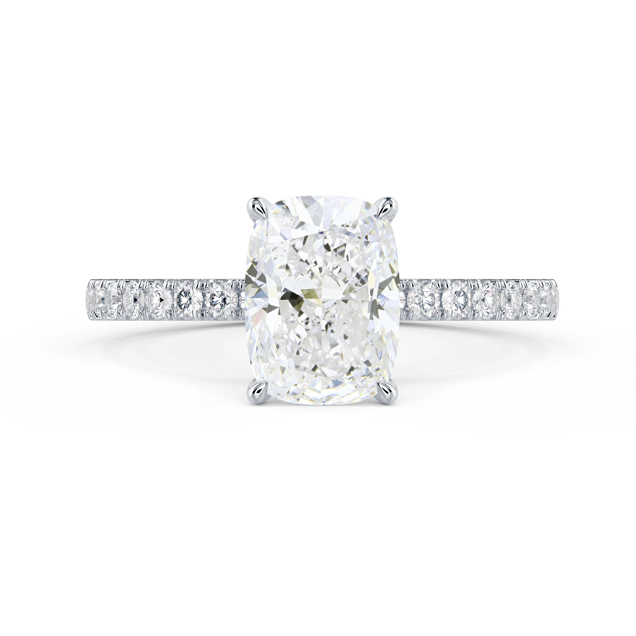 Diamonds set in White Gold Cushion Classic Four Prong Pavé Diamond Engagement Ring (Main View)