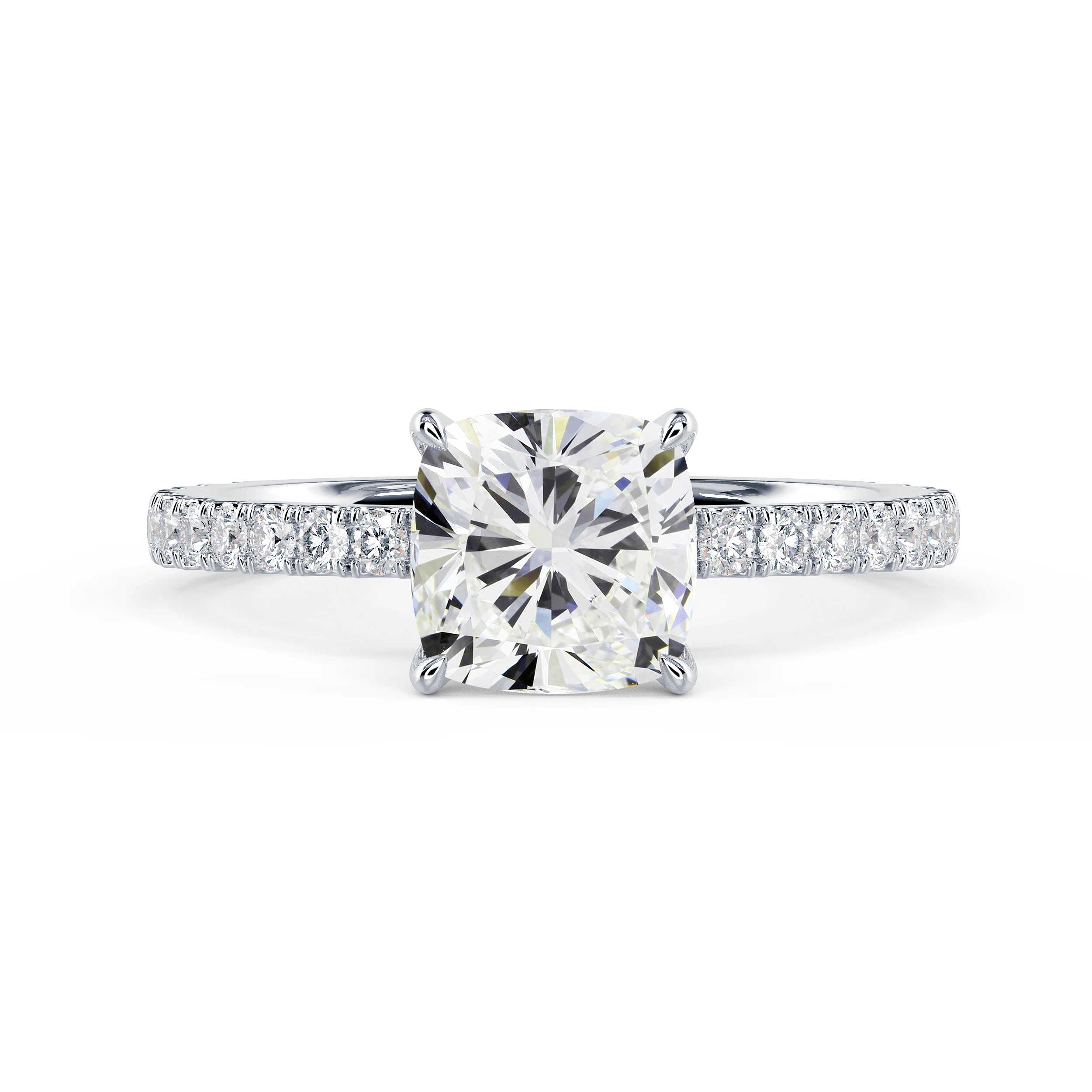 Exceptional Quality Lab Diamonds Cushion Classic Four Prong Pavé Diamond Engagement Ring in White Gold (Main View)