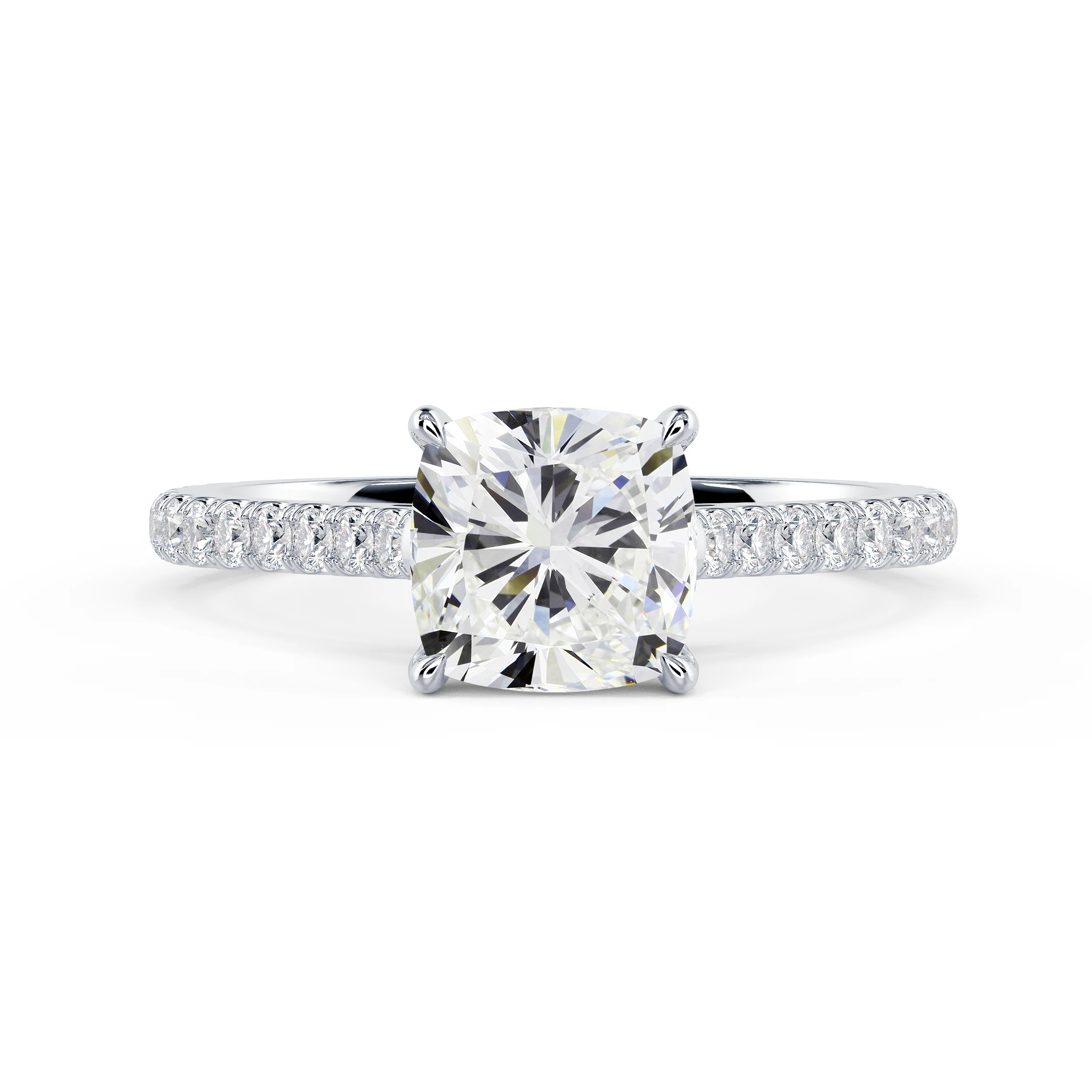 Lab Diamonds set in White Gold Cushion Cathedral Pavé Diamond Engagement Ring (Main View)