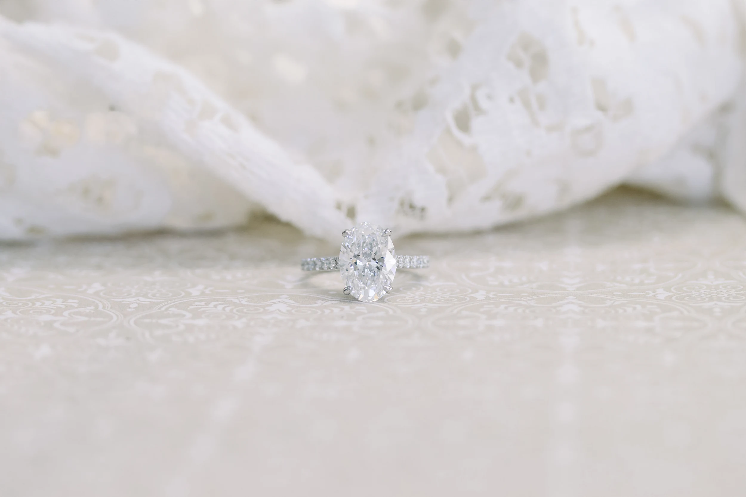 2.5 ct Lab Diamonds set in Platinum Oval Cathedral Pavé Setting (Main View)