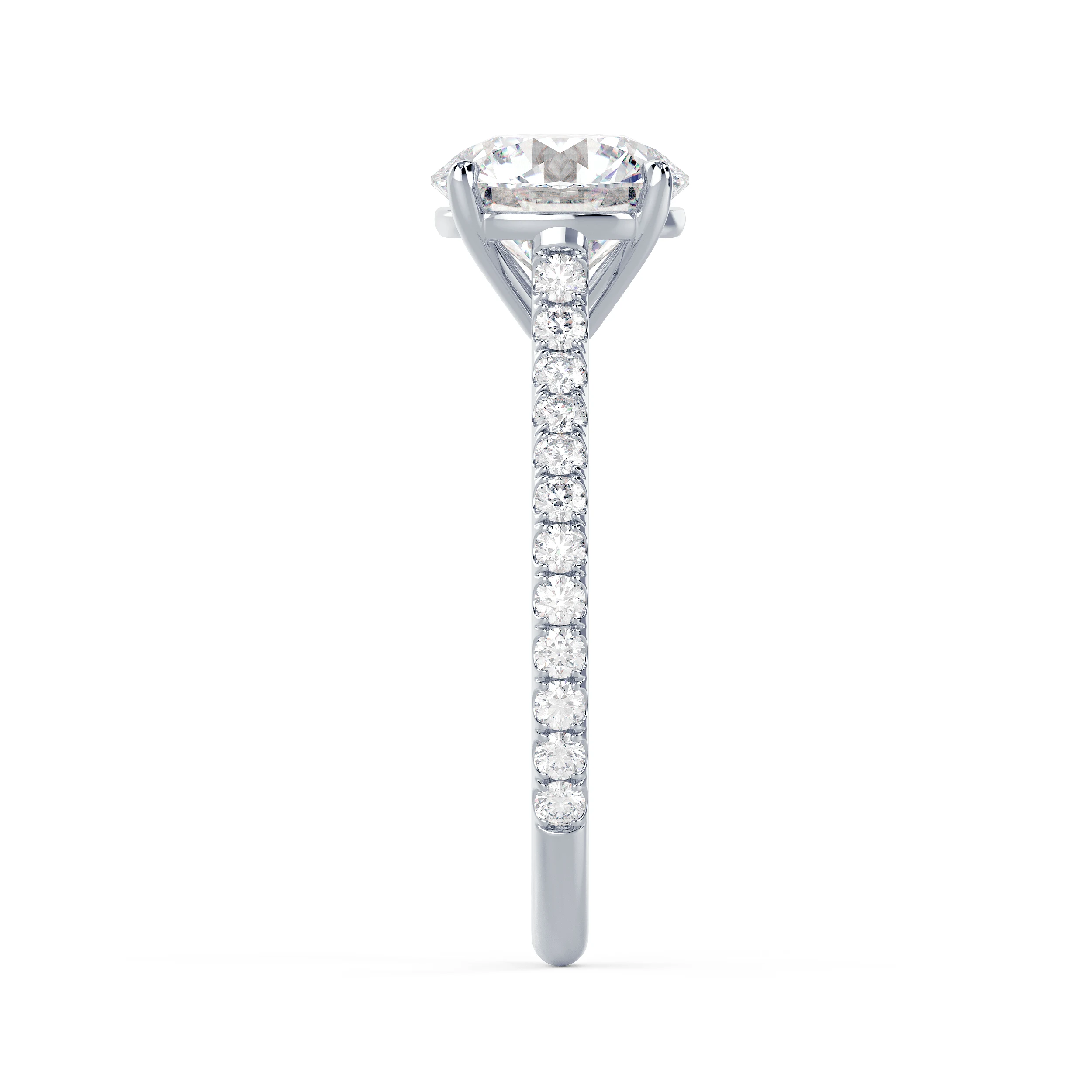 Hand Selected Lab Diamonds set in White Gold Round Cathedral Pavé Setting (Side View)