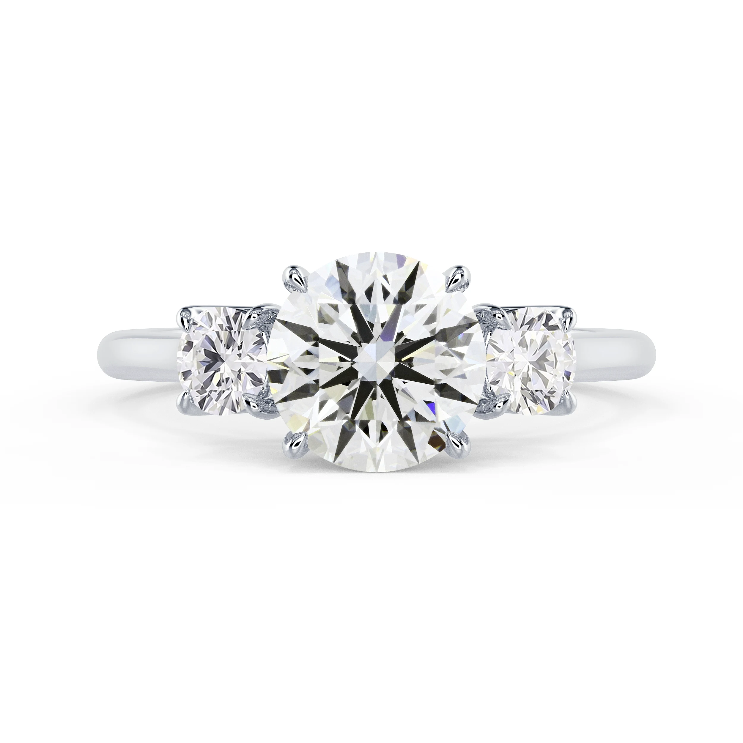 Lab Diamonds set in White Gold Round Three Stone Diamond Engagement Ring (Main View)