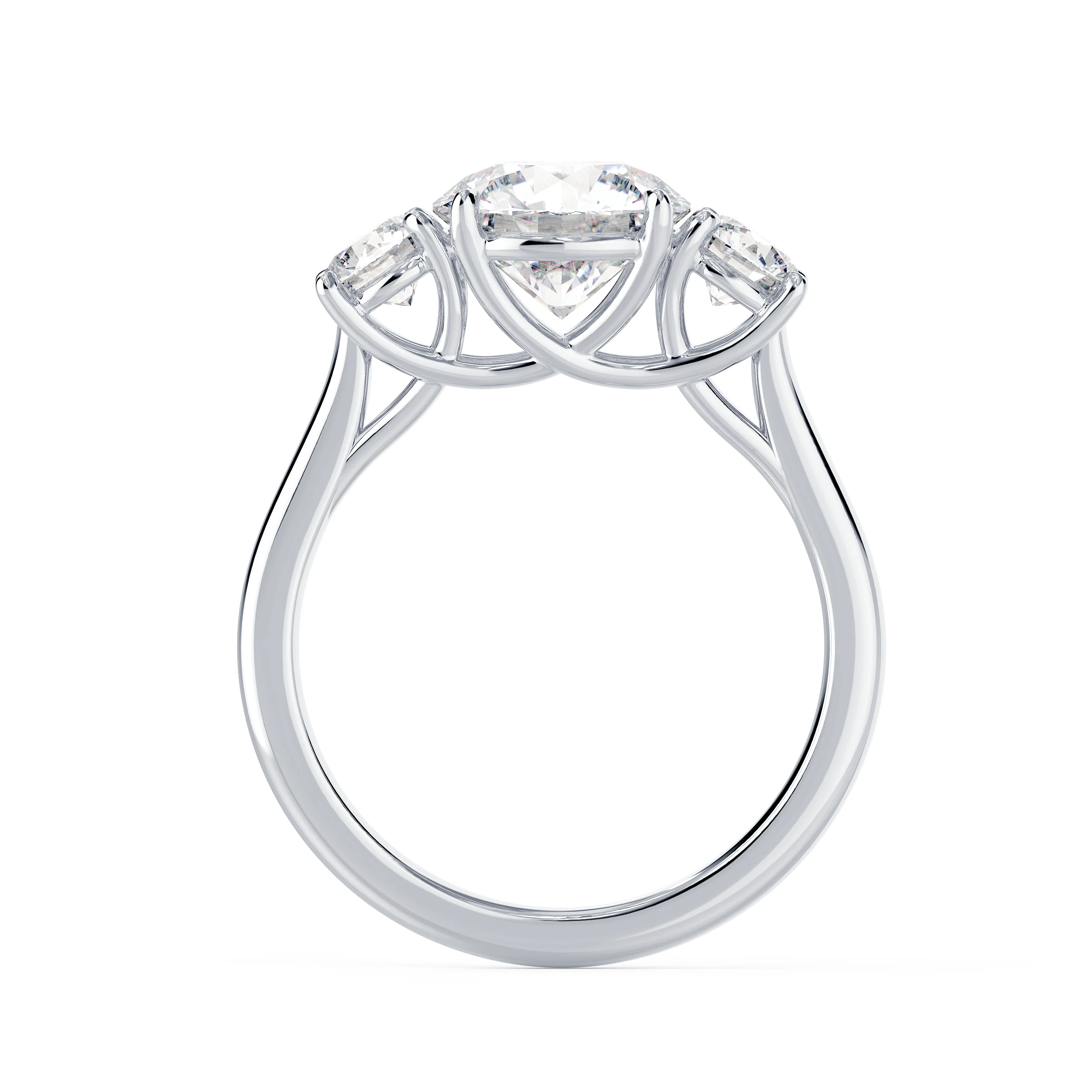 Lab Diamonds Round Three Stone Diamond Engagement Ring in White Gold (Profile View)