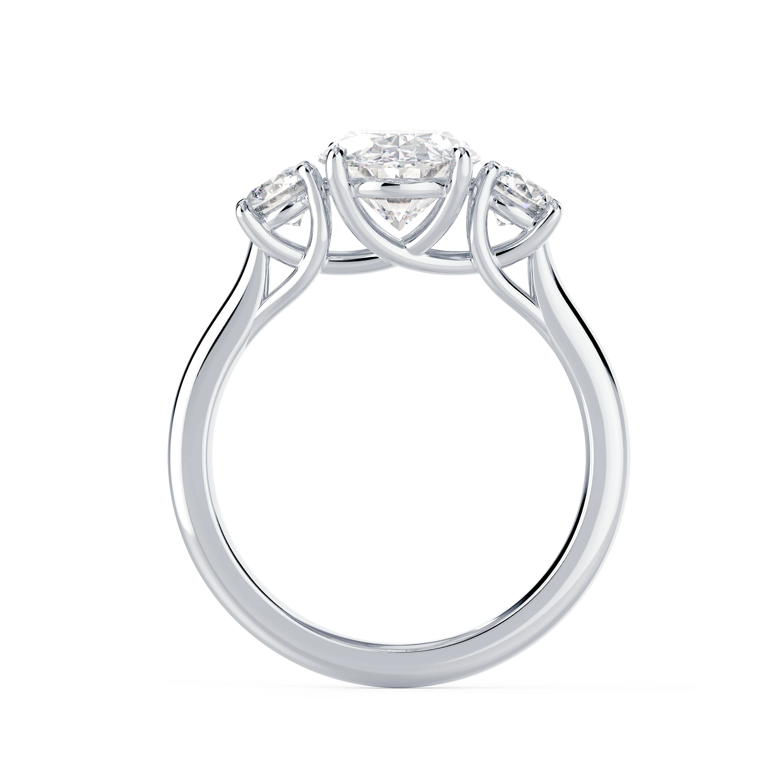 Man Made Diamonds set in White Gold Oval and Round Setting (Profile View)