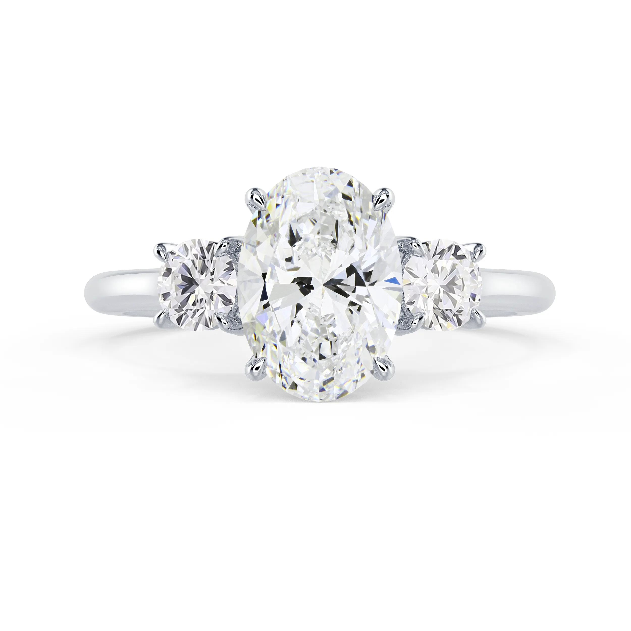 White Gold Oval and Round Diamond Engagement Ring featuring Hand Selected Diamonds (Main View)
