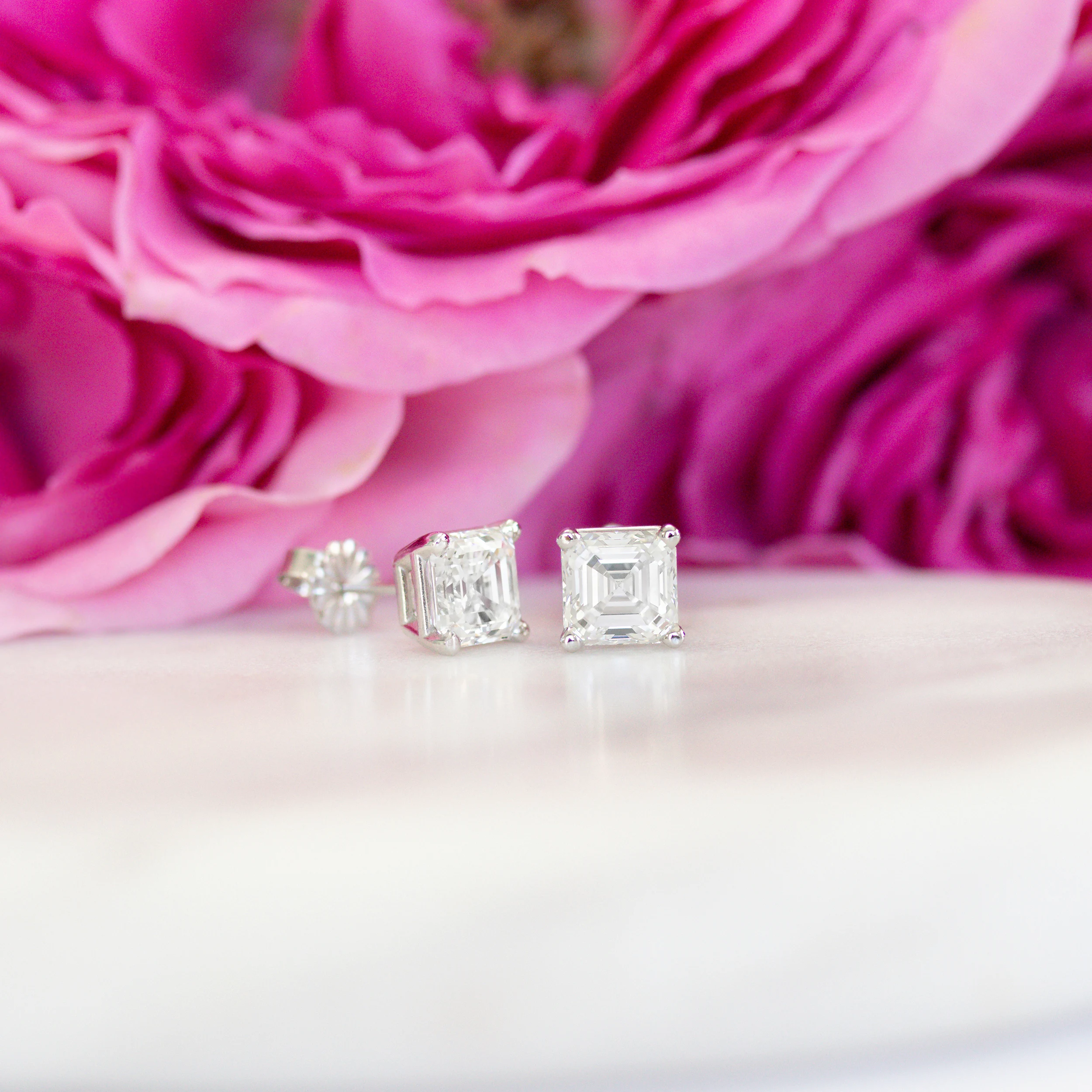 3.0 Carat Lab Diamonds 3ctw Asscher Cut Diamond Stud Earrings in 14k White Gold in 14kt White Gold (Main View)