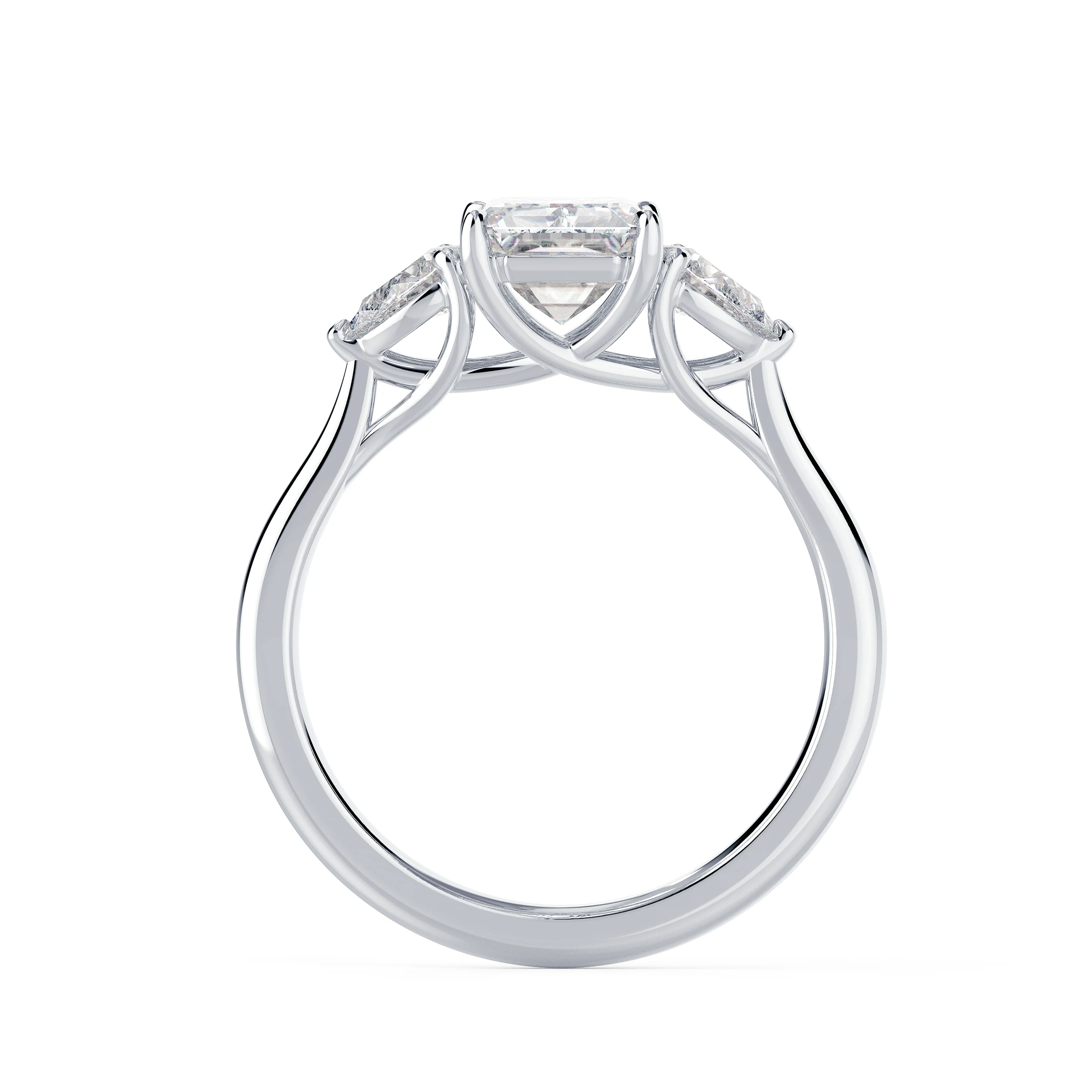 Exceptional Quality Lab Created Diamonds set in White Gold Radiant and Pear Setting (Profile View)