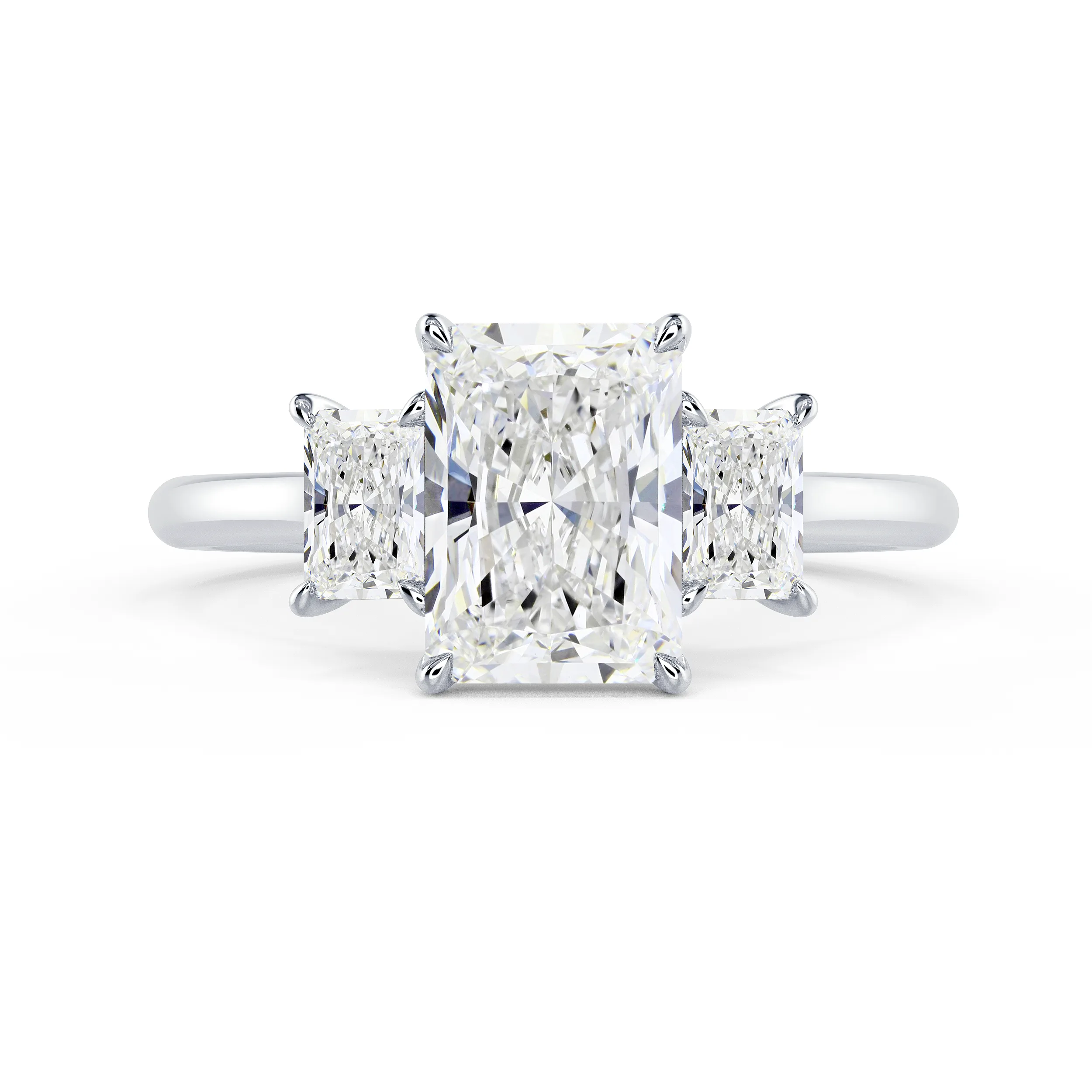 White Gold Radiant Three Stone Diamond Engagement Ring featuring High Quality Lab Diamonds (Main View)