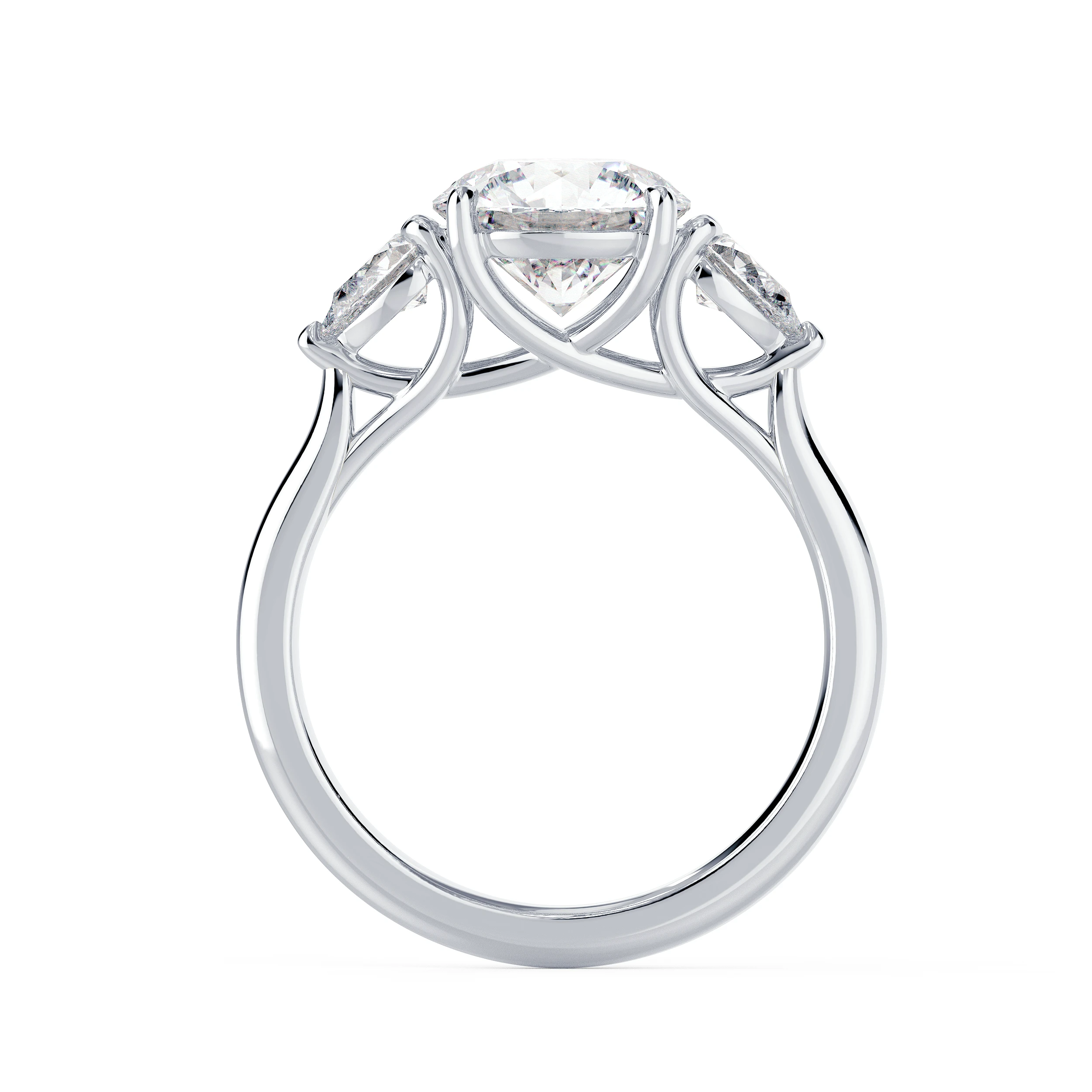 Lab Diamonds set in White Gold Round and Pear Diamond Engagement Ring (Profile View)