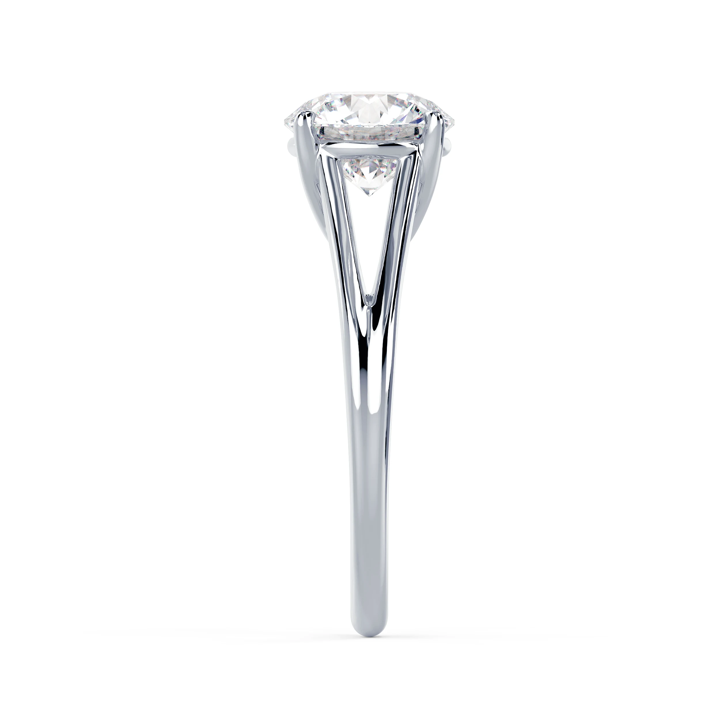 Lab Diamonds Split Shank Solitaire in White Gold (Side View)