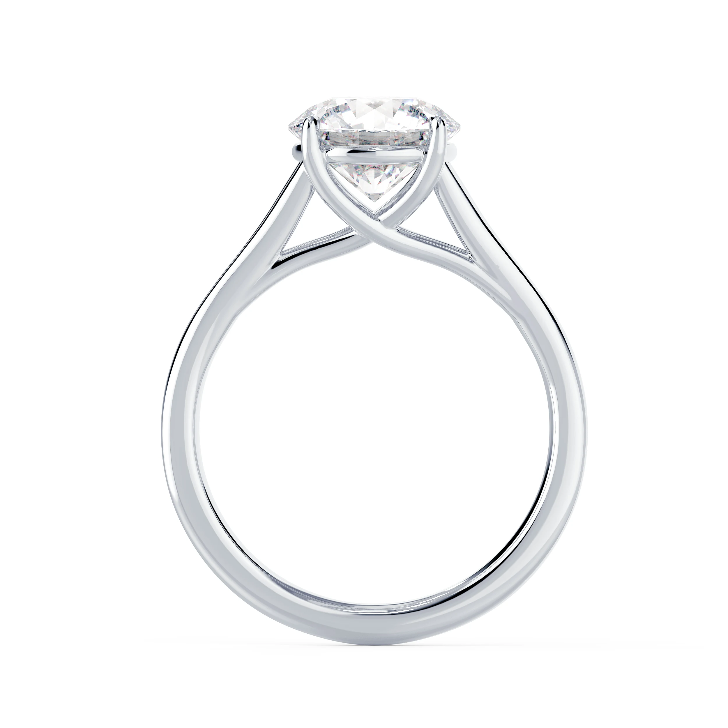 Diamonds set in White Gold Split Shank Solitaire Diamond Engagement Ring (Profile View)