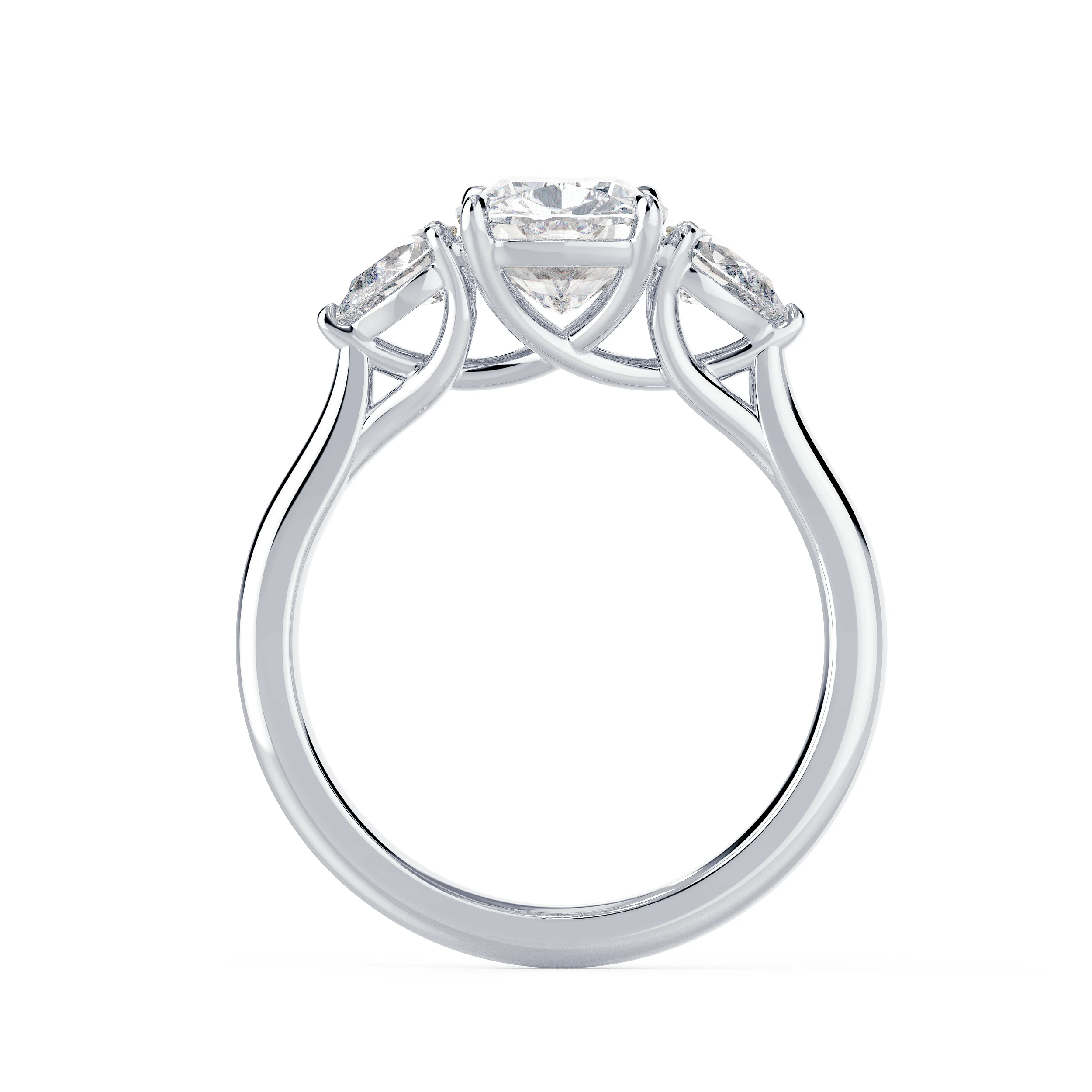 Hand Selected Diamonds Cushion and Pear Setting in White Gold (Profile View)
