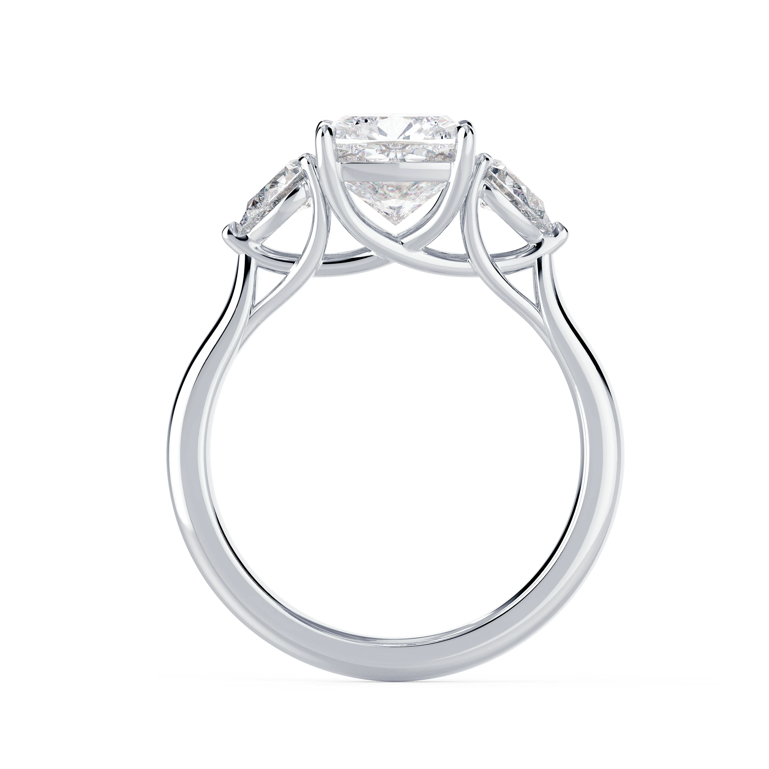 White Gold Cushion and Pear Diamond Engagement Ring featuring Diamonds (Profile View)