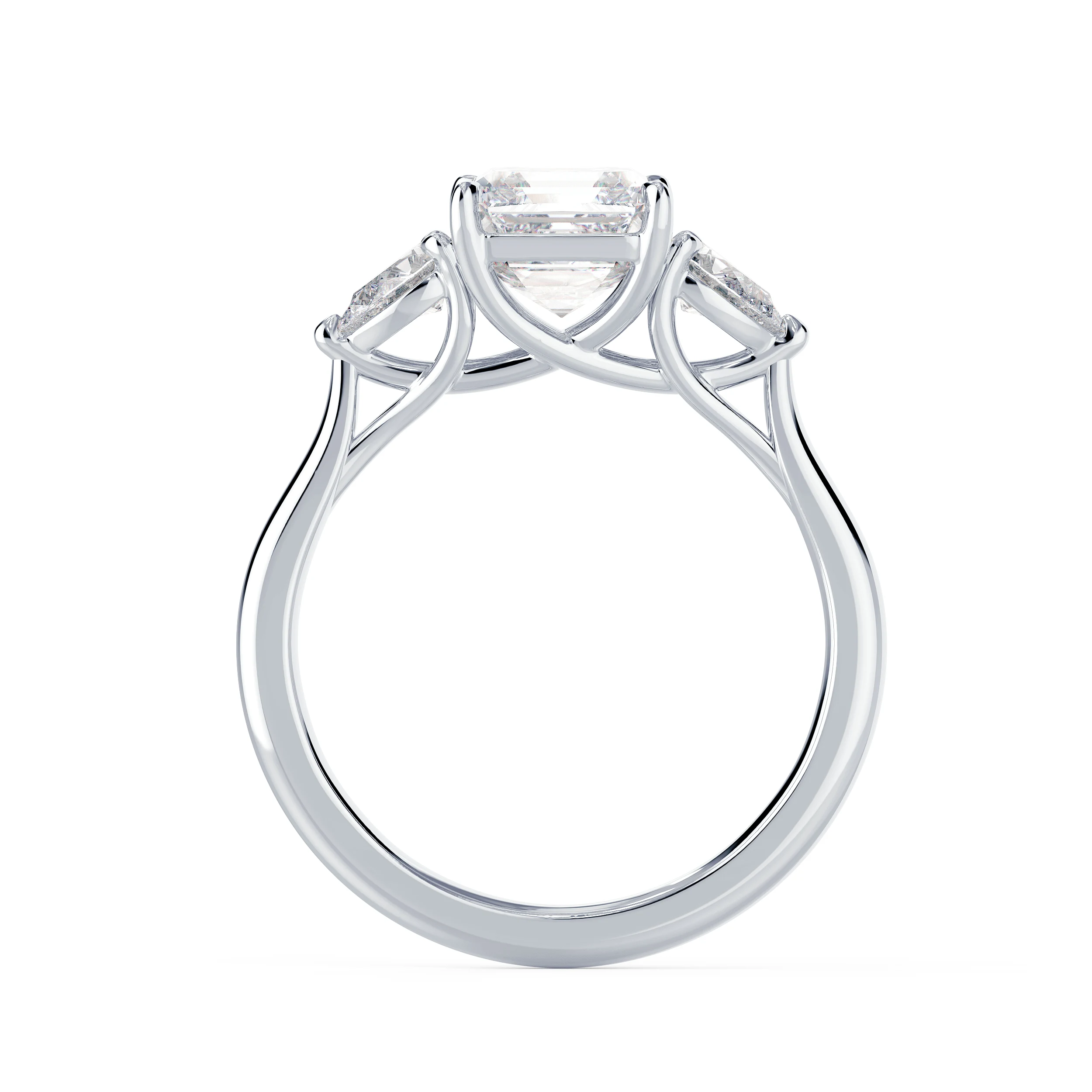 White Gold Asscher and Pear Diamond Engagement Ring featuring Exceptional Quality Diamonds (Profile View)