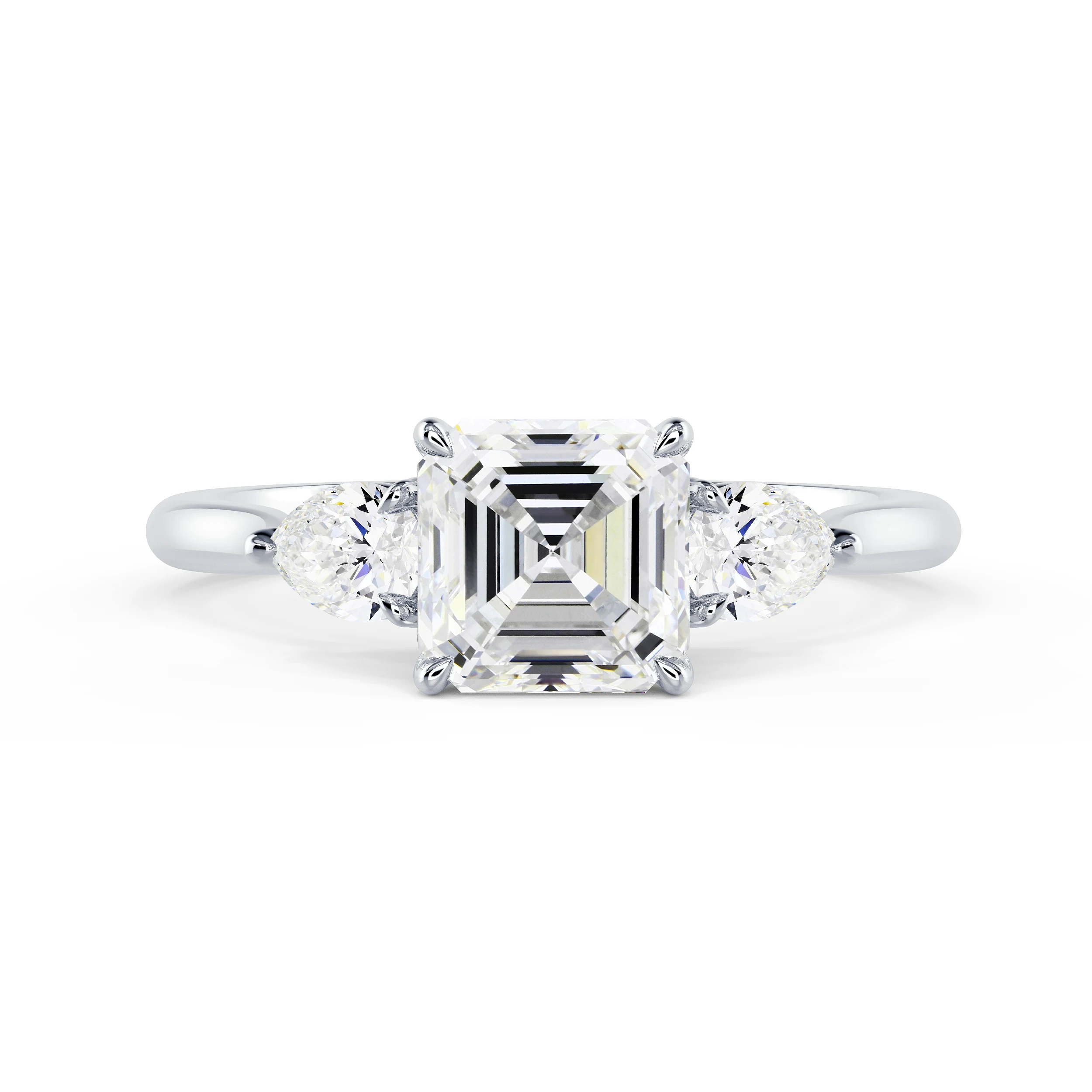 Exceptional Quality Lab Created Diamonds Asscher and Pear Diamond Engagement Ring in White Gold (Main View)
