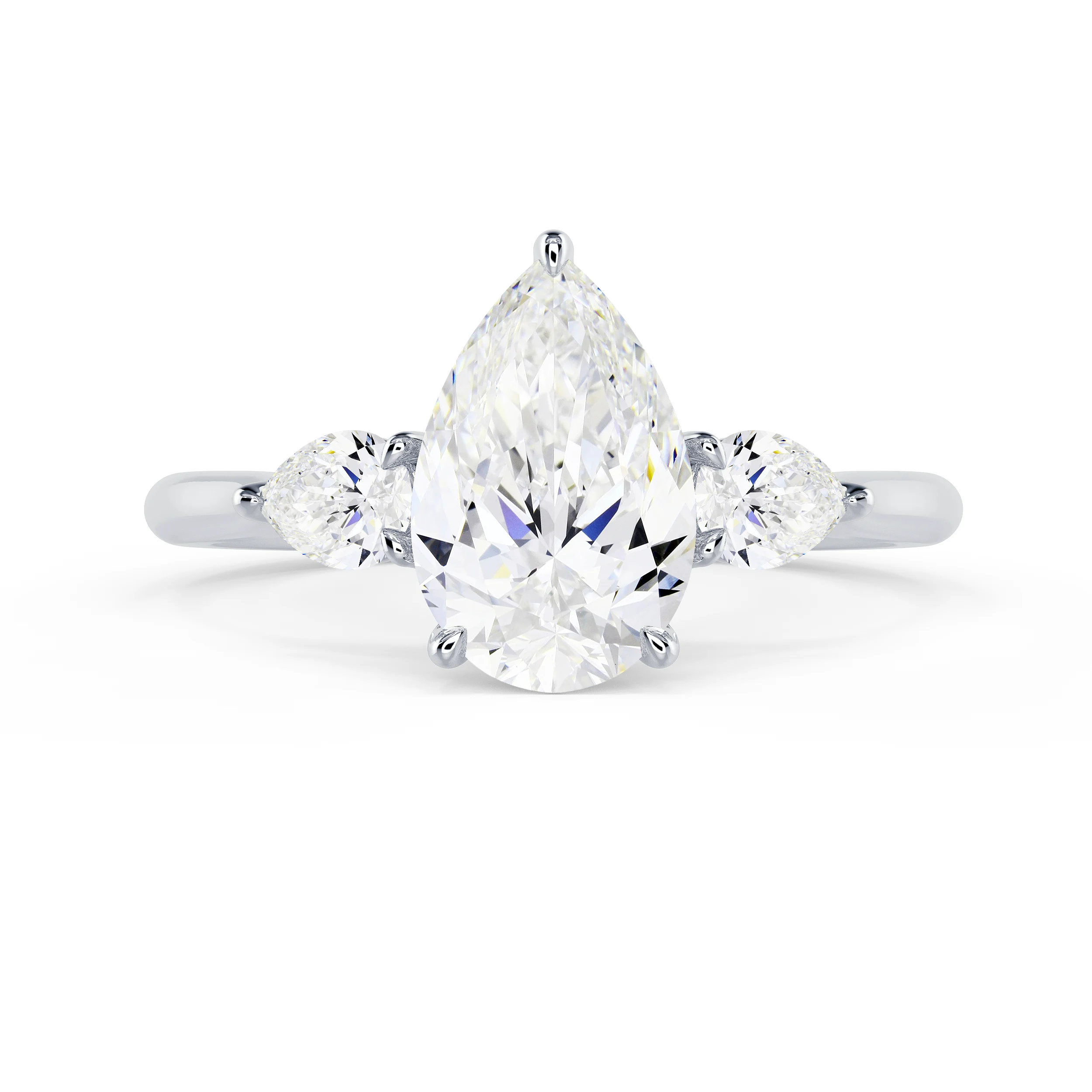 White Gold Pear Three Stone Diamond Engagement Ring featuring Diamonds (Main View)