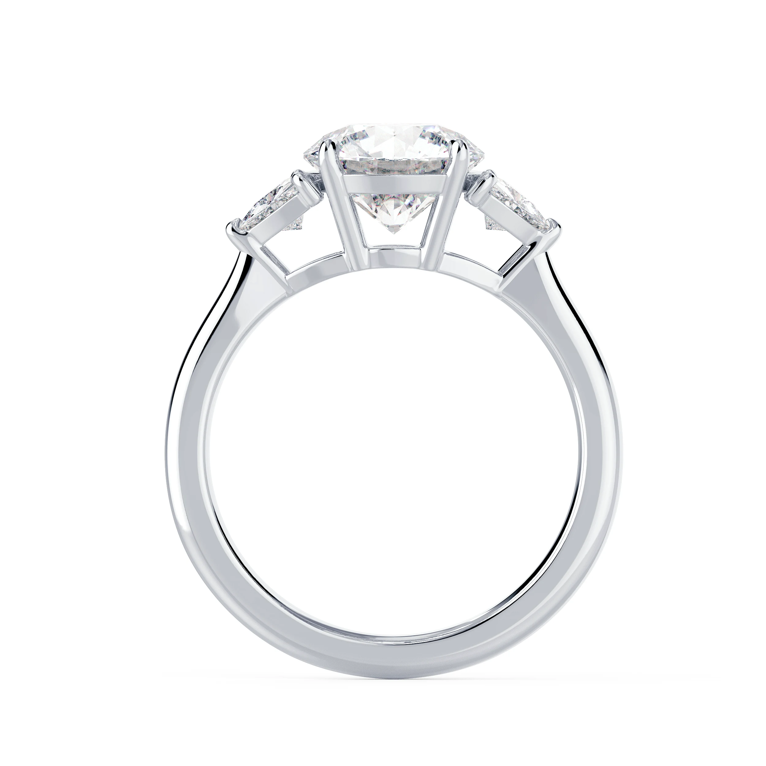 Diamonds set in White Gold Round and Trillion Diamond Engagement Ring (Profile View)