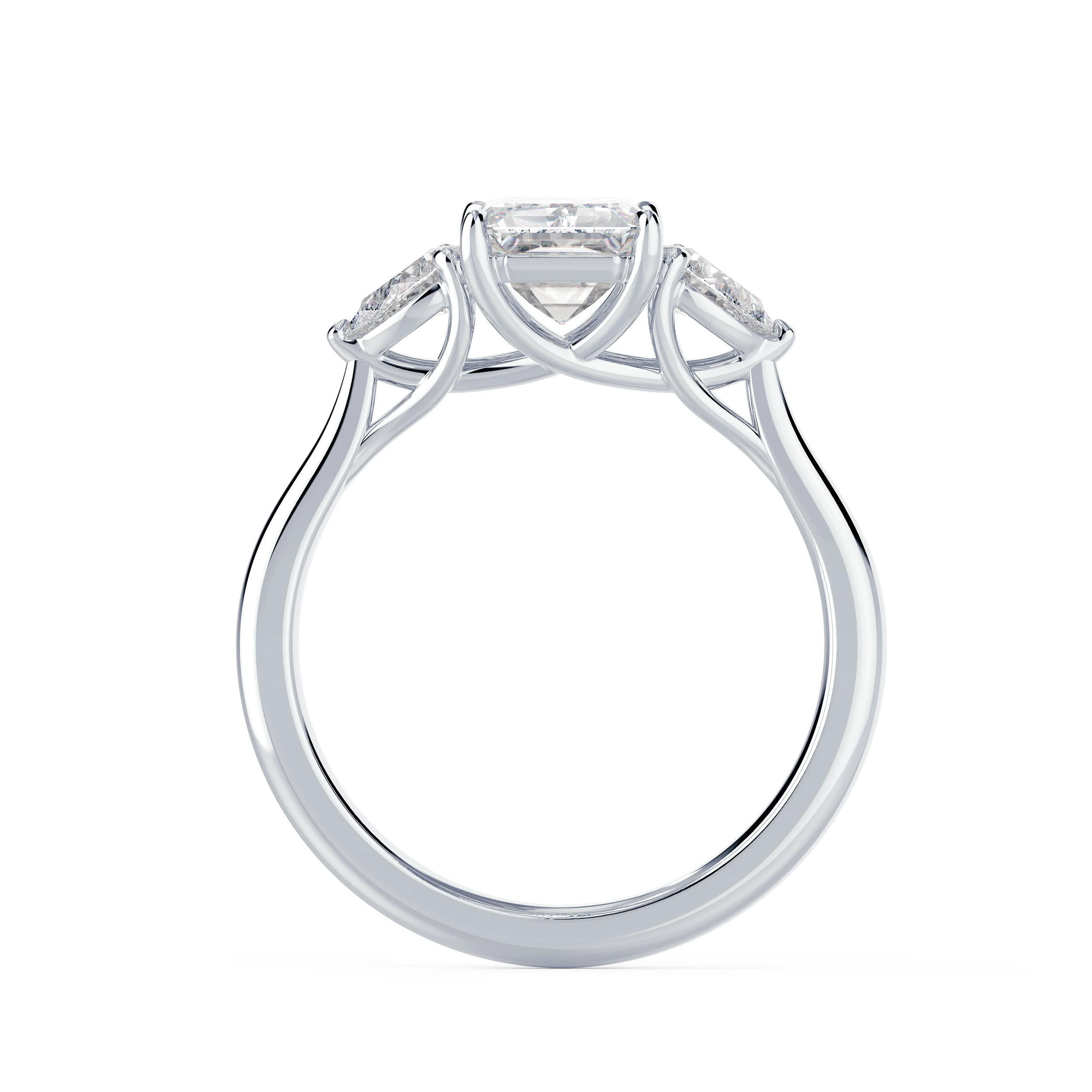 Lab Created Diamonds Emerald and Pear Setting in White Gold (Profile View)